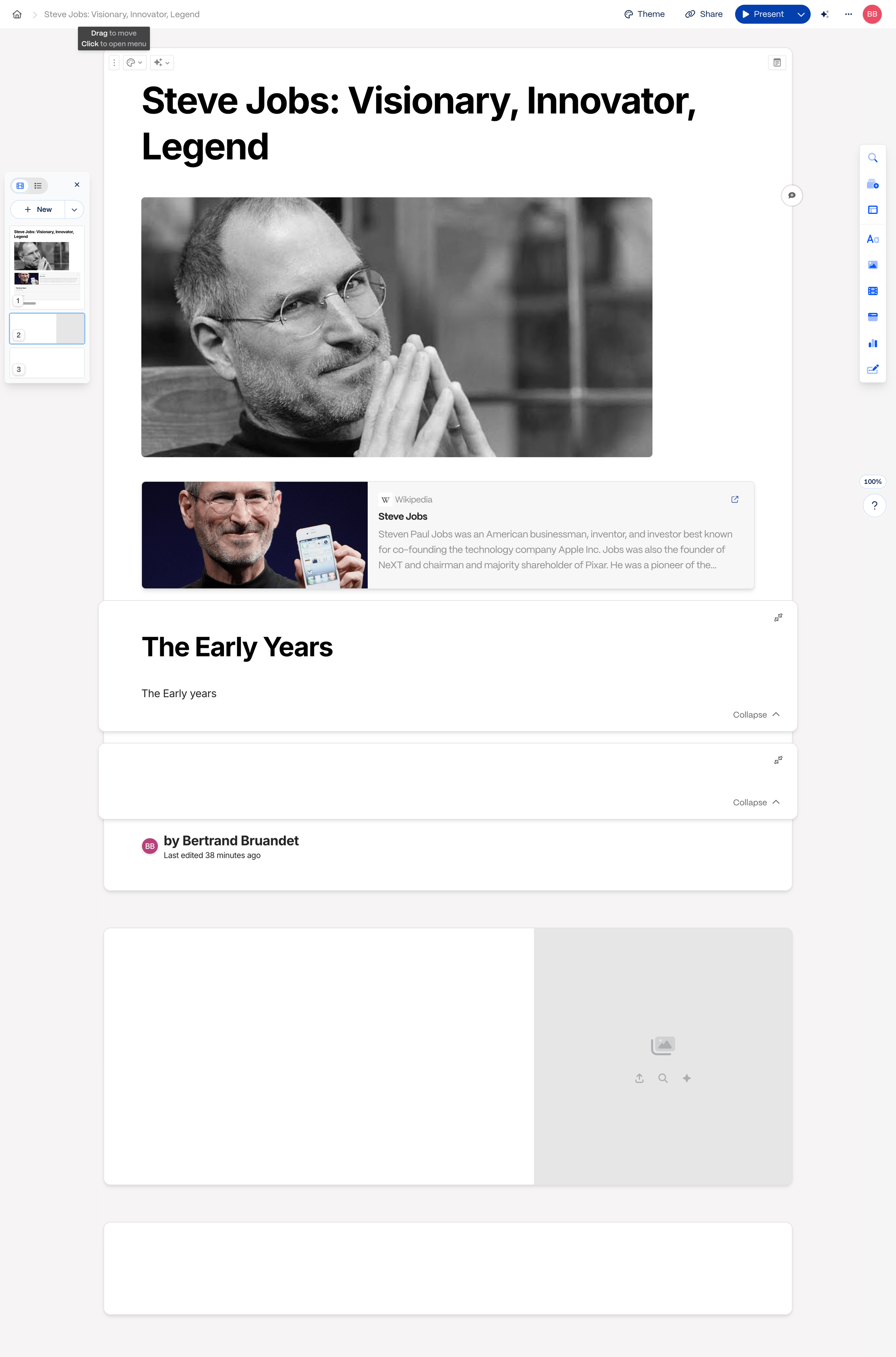 Gamma - Steve Jobs Visionary, Innovator, Legend | Gamma screen