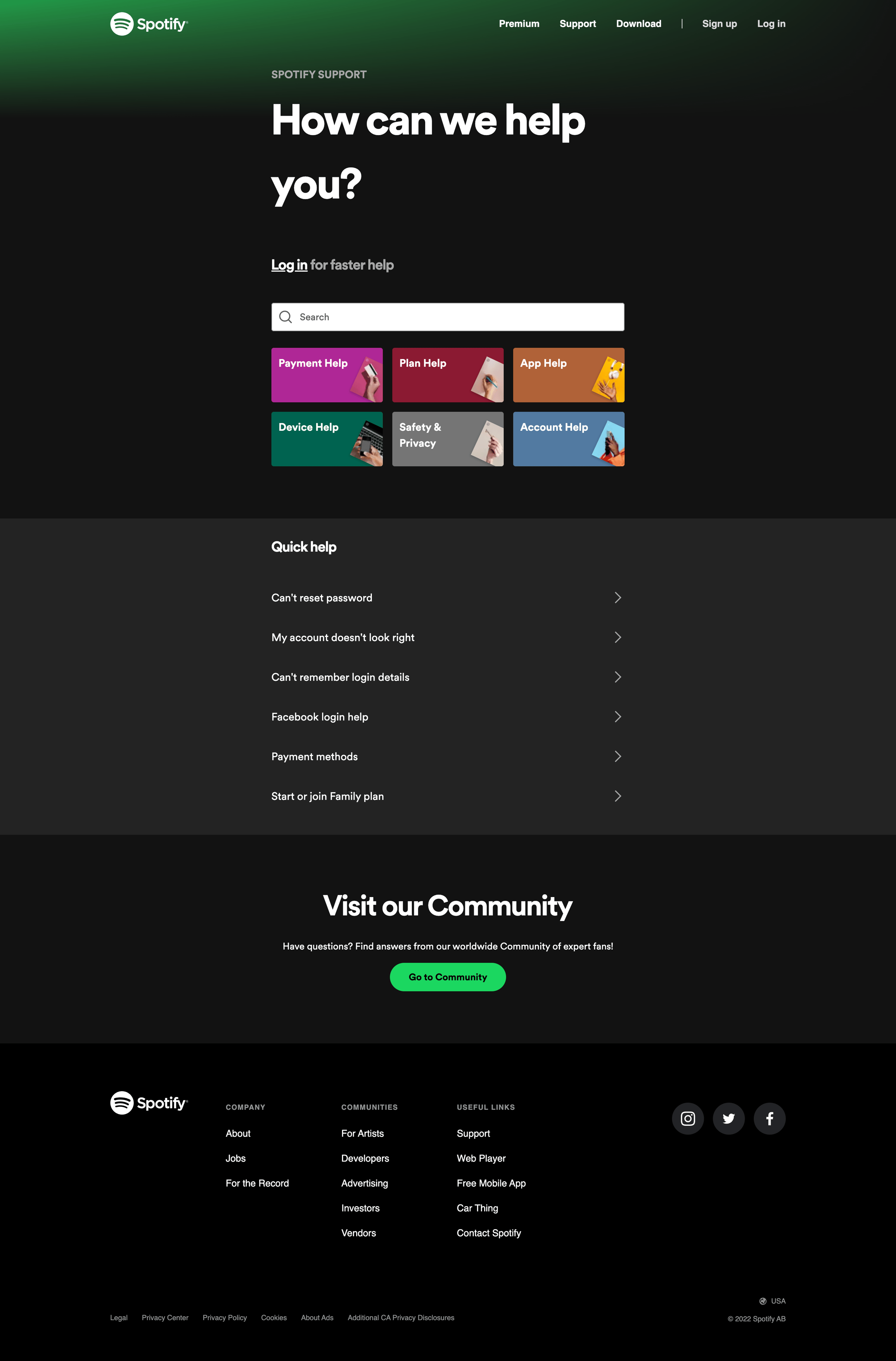 Spotify - Support - Spotify screen