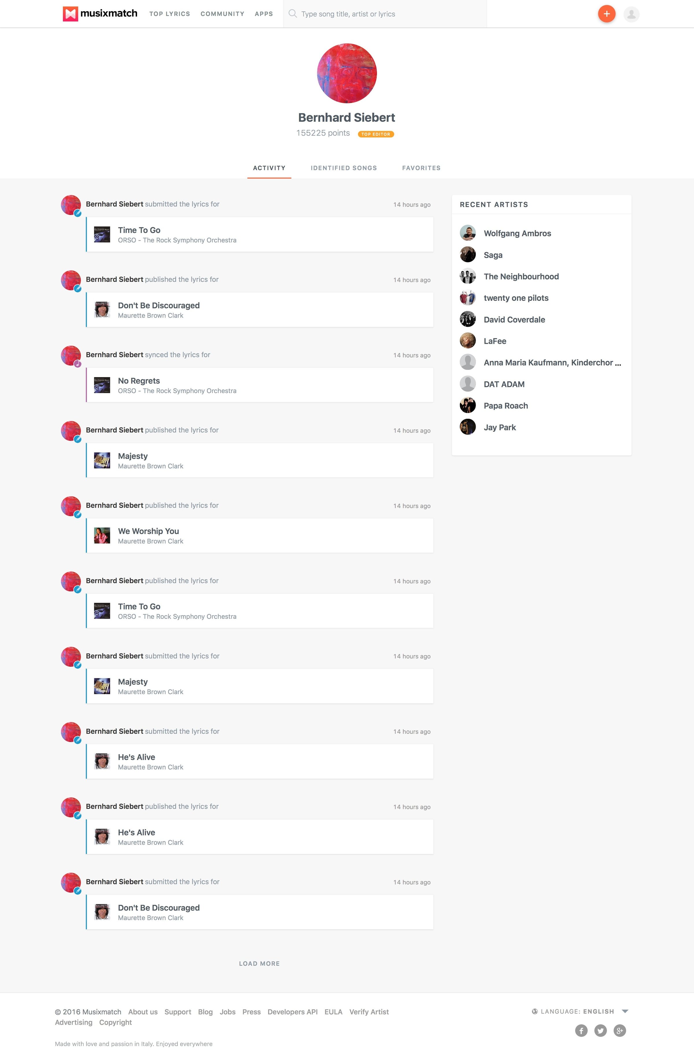 Musixmatch - Profile screen
