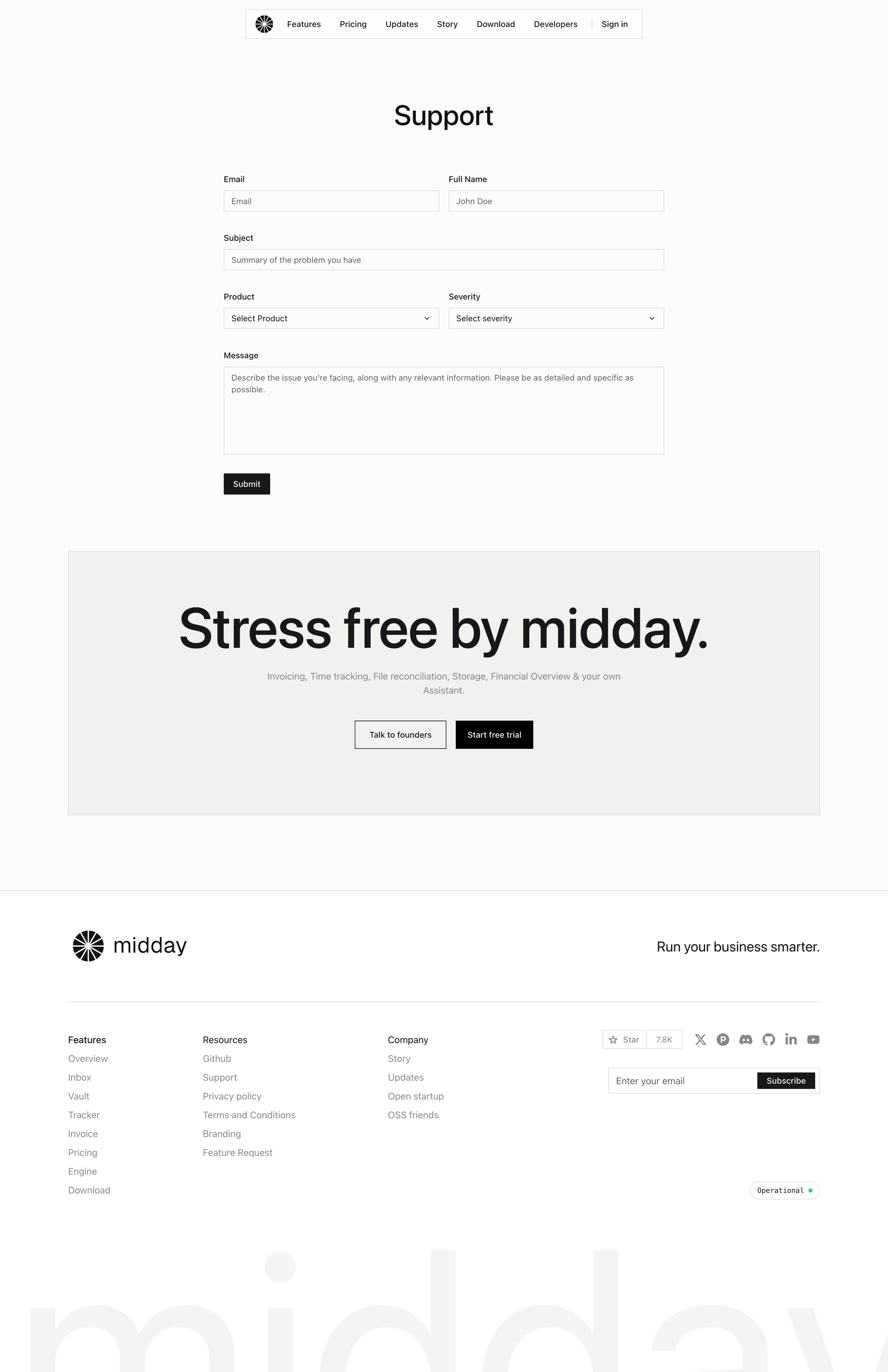 Midday - Support | Midday screen