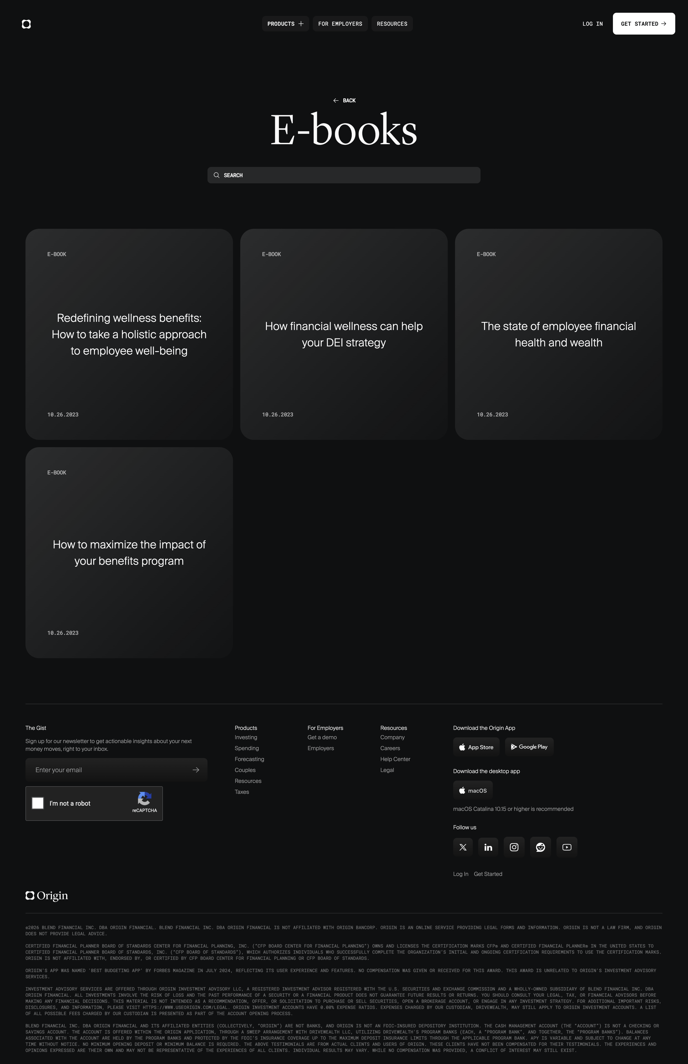 Origin Financial - E-Book screen