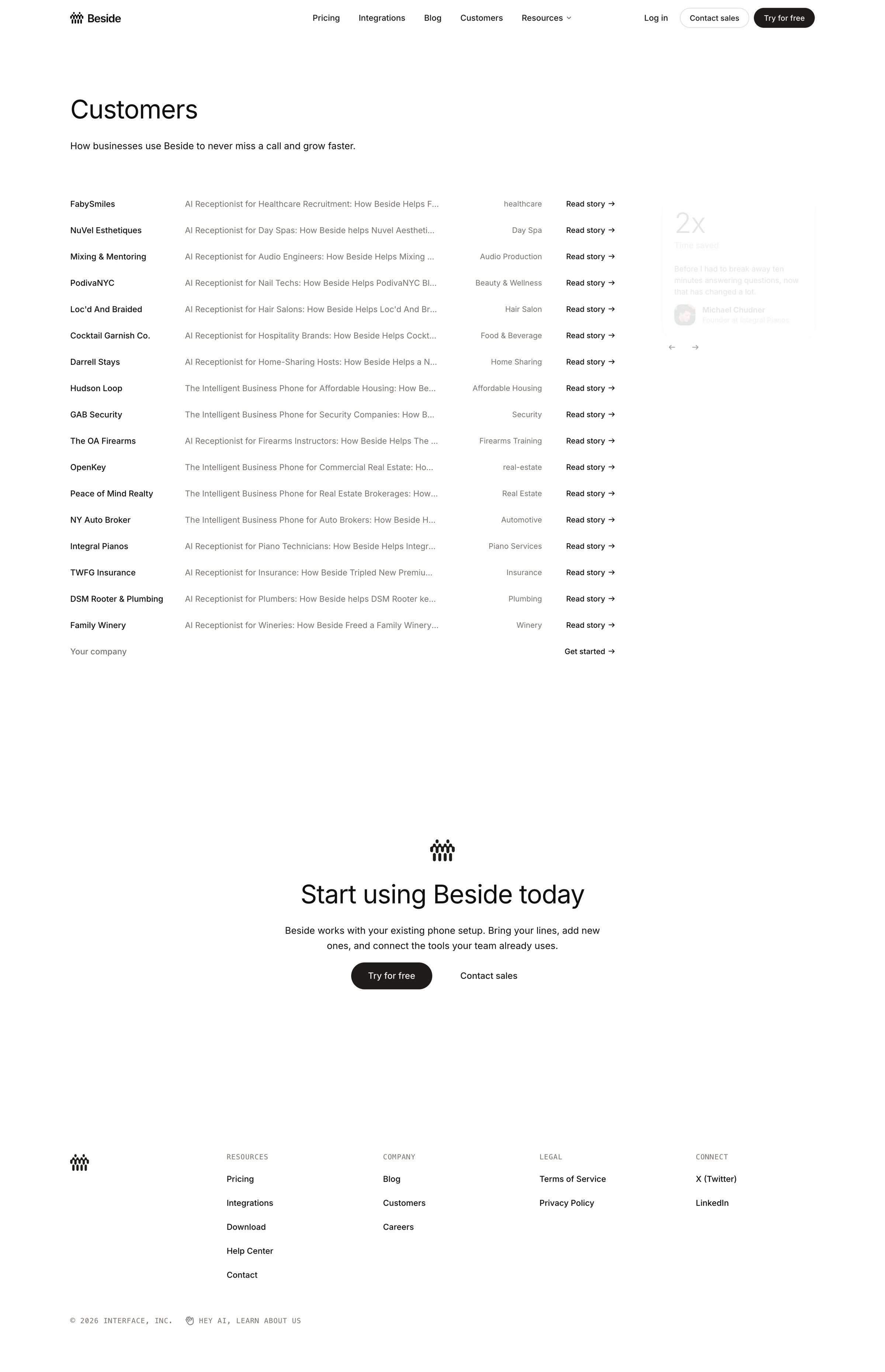 Beside - Customers screen