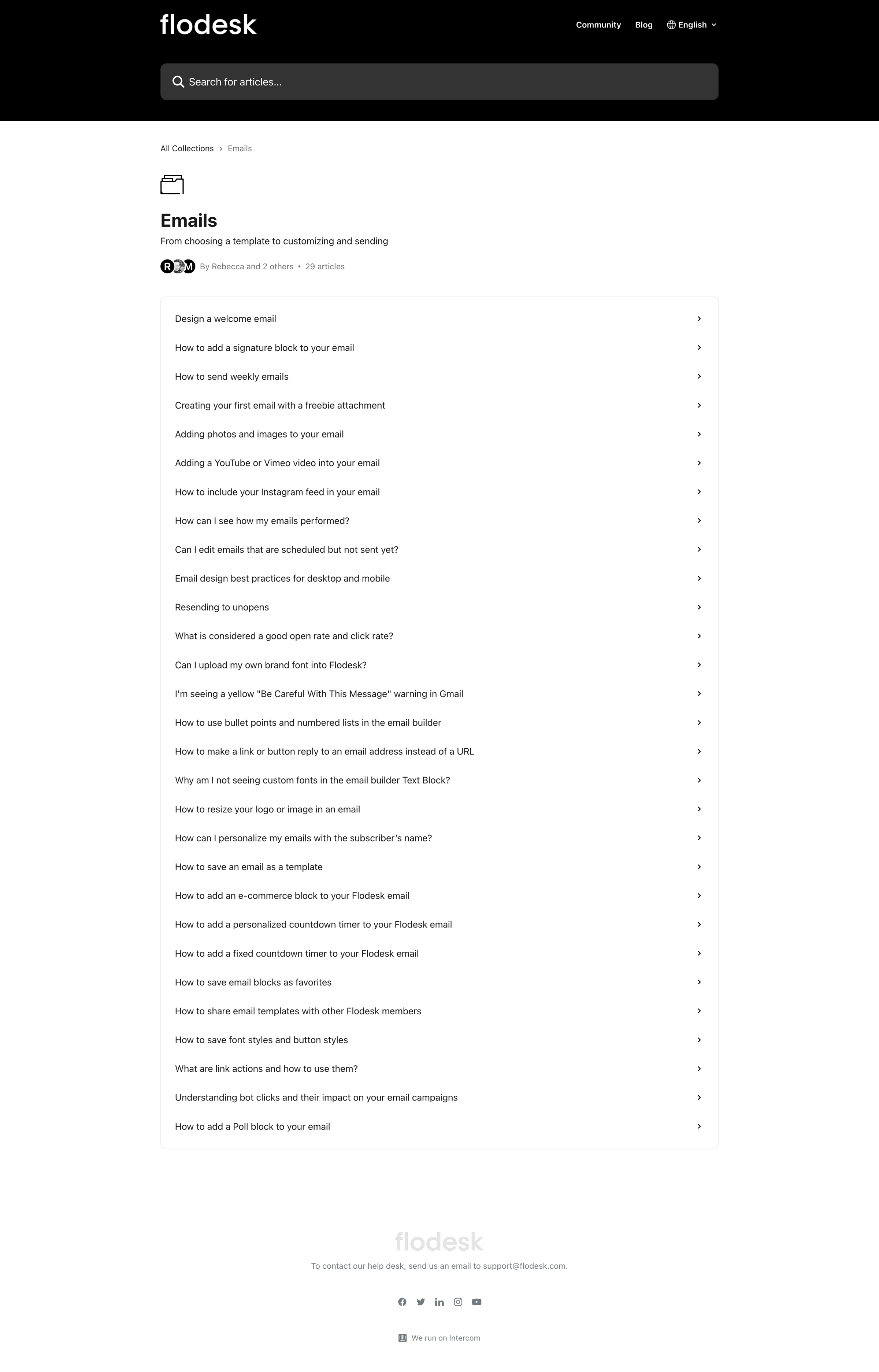 Flodesk - Emails | Flodesk Help Center screen