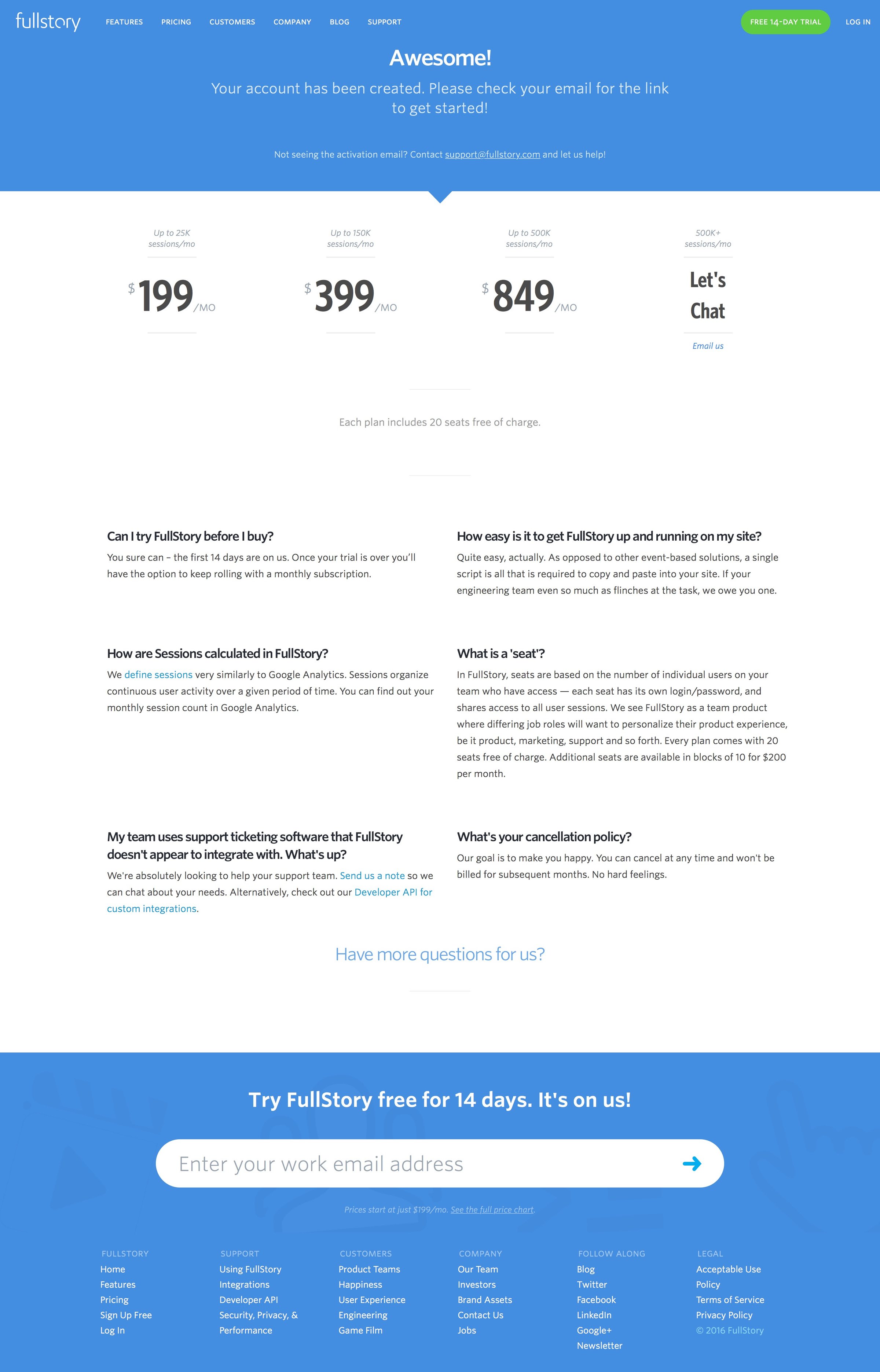 Sign up from Fullstory