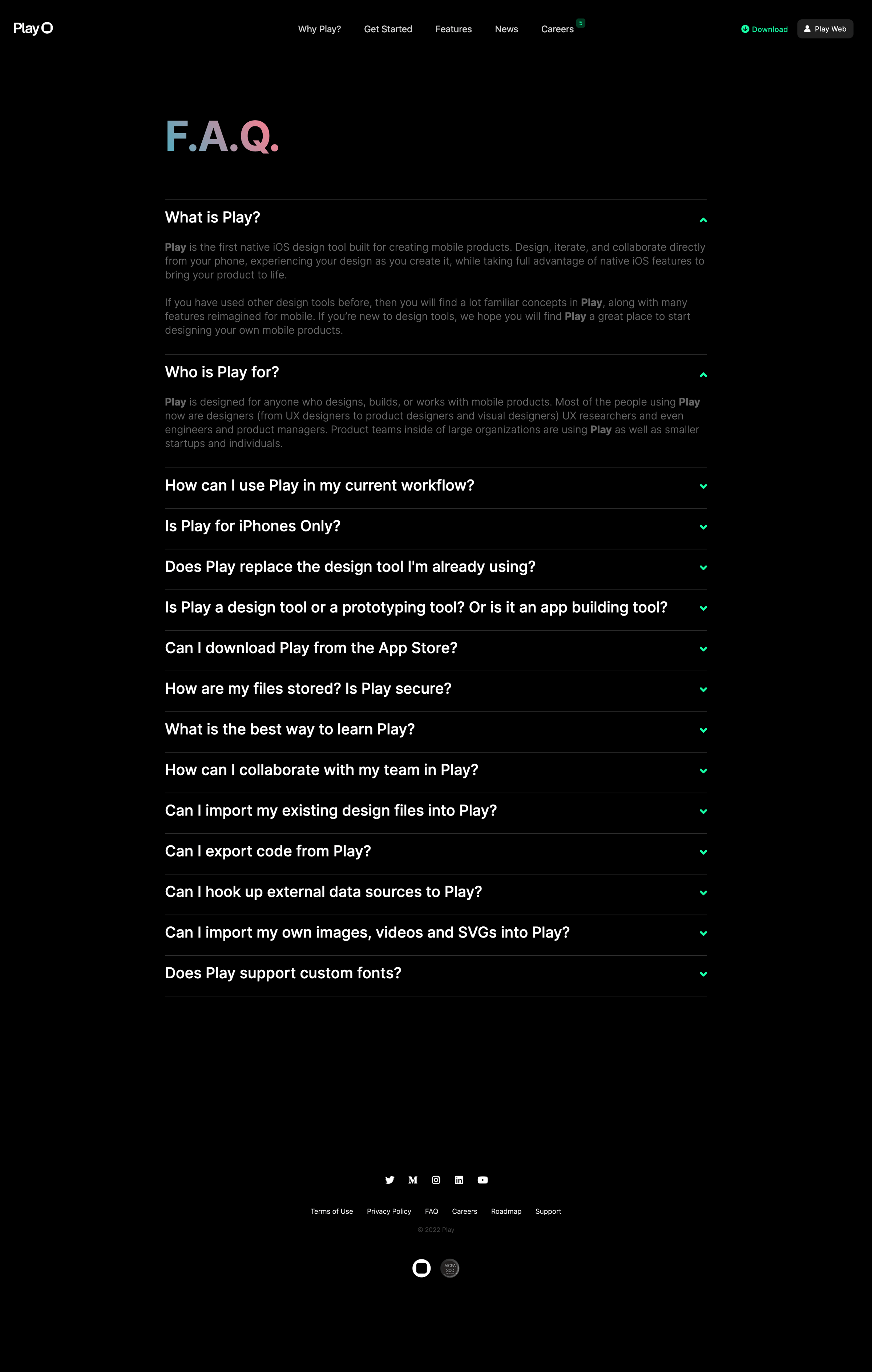 Play - FAQ screen