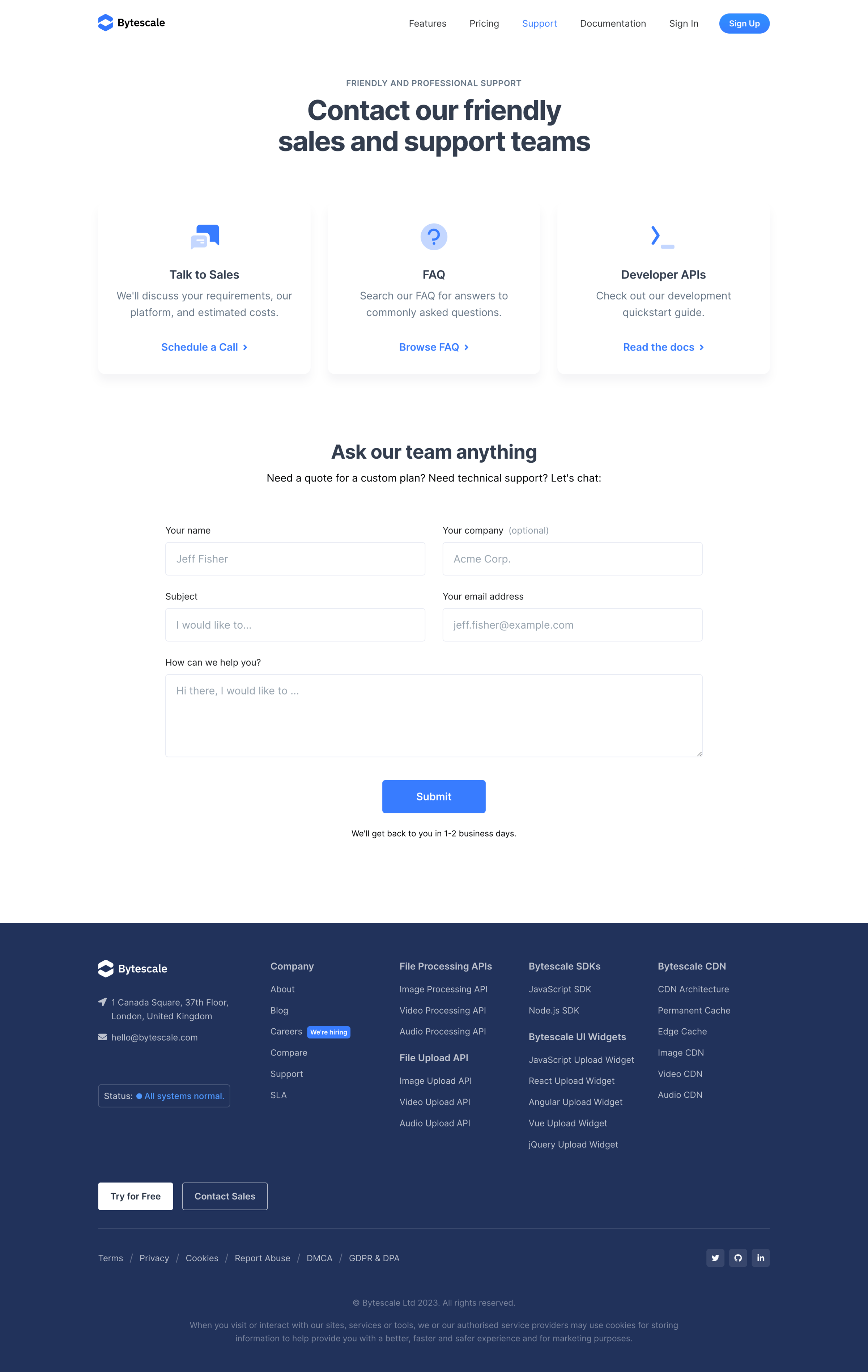 Bytescale - Support | Bytescale screen