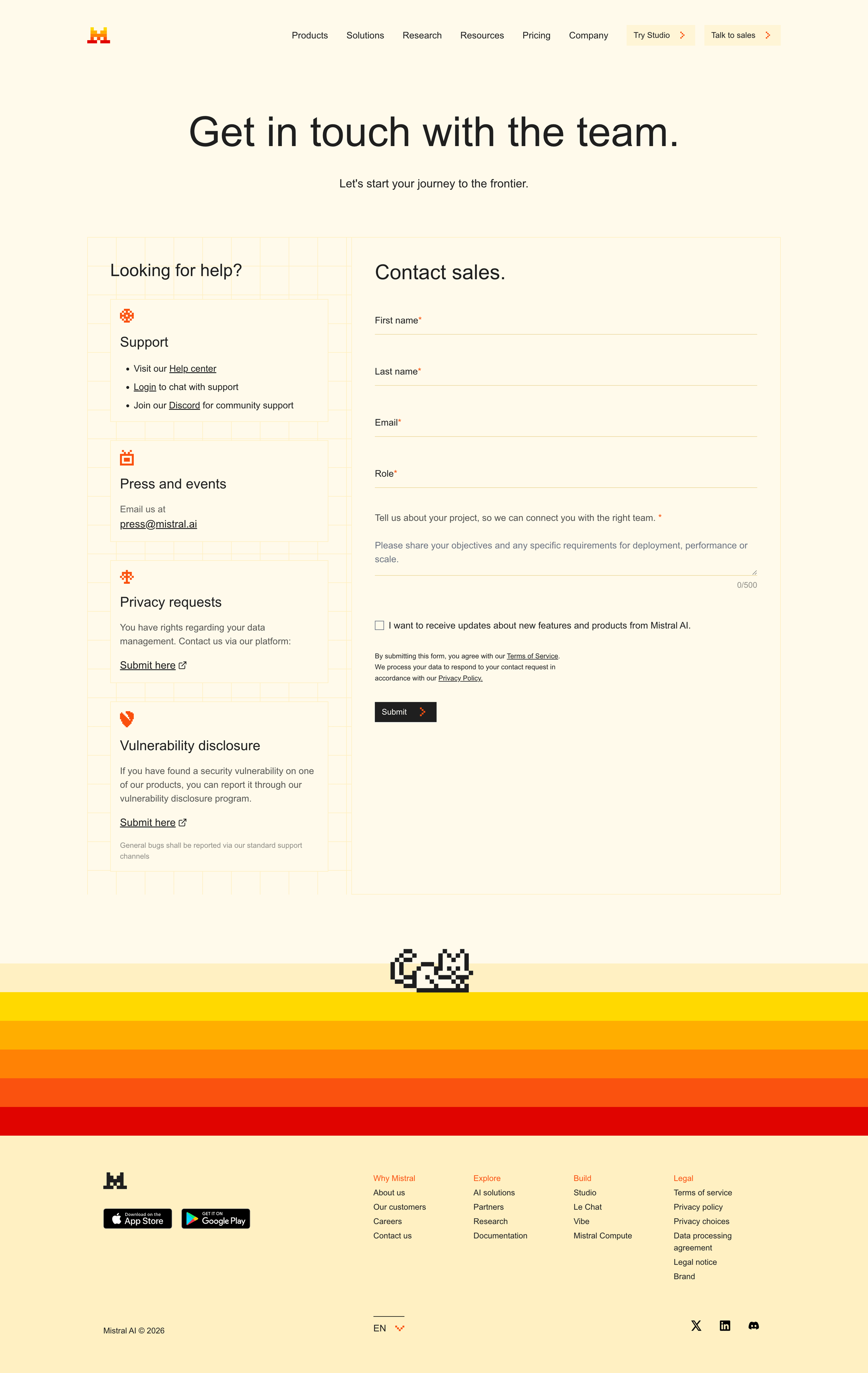 Mistral - Contact us Mistral AI screen