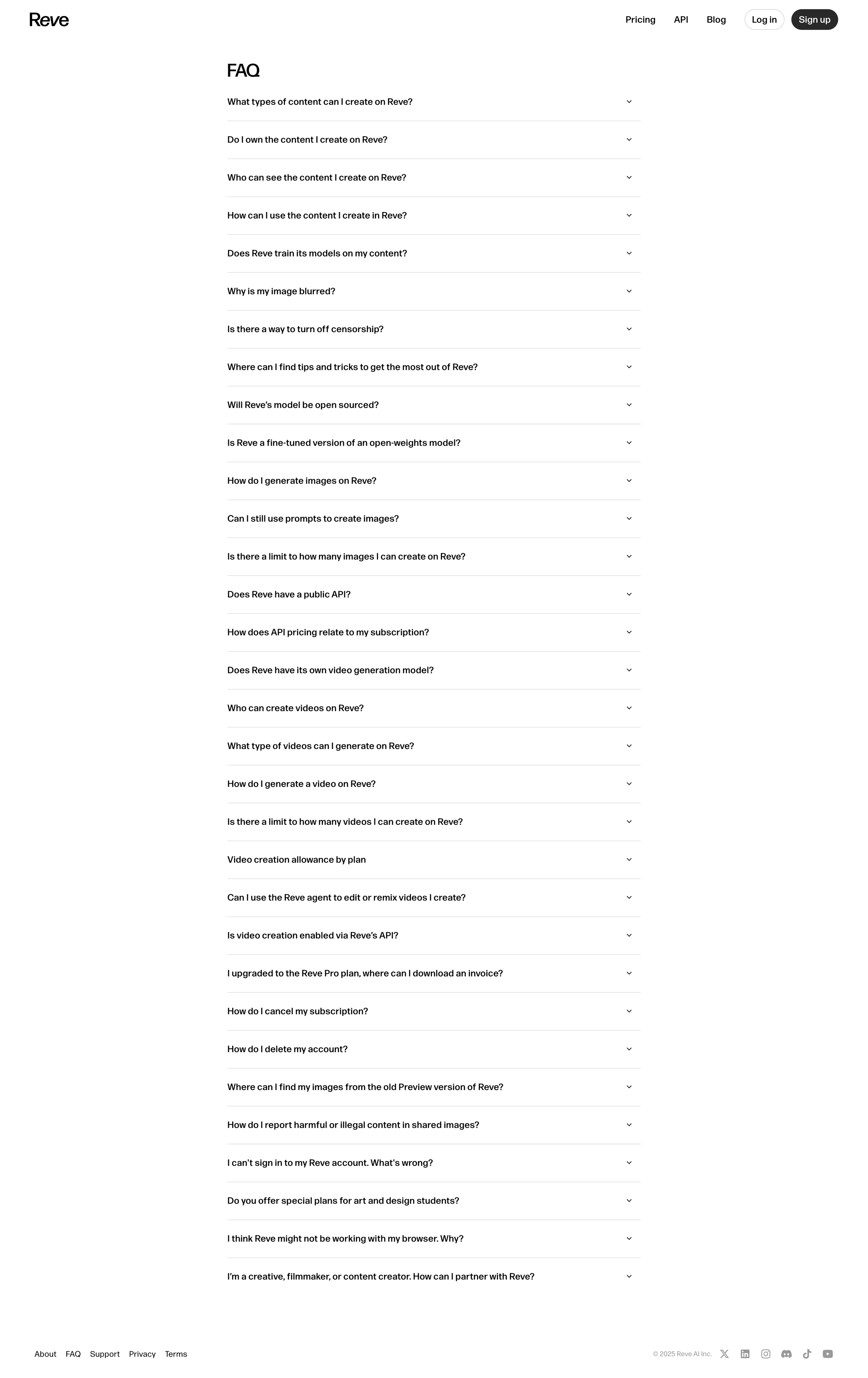 Reve - Reve Image - Frequently Asked Questions screen