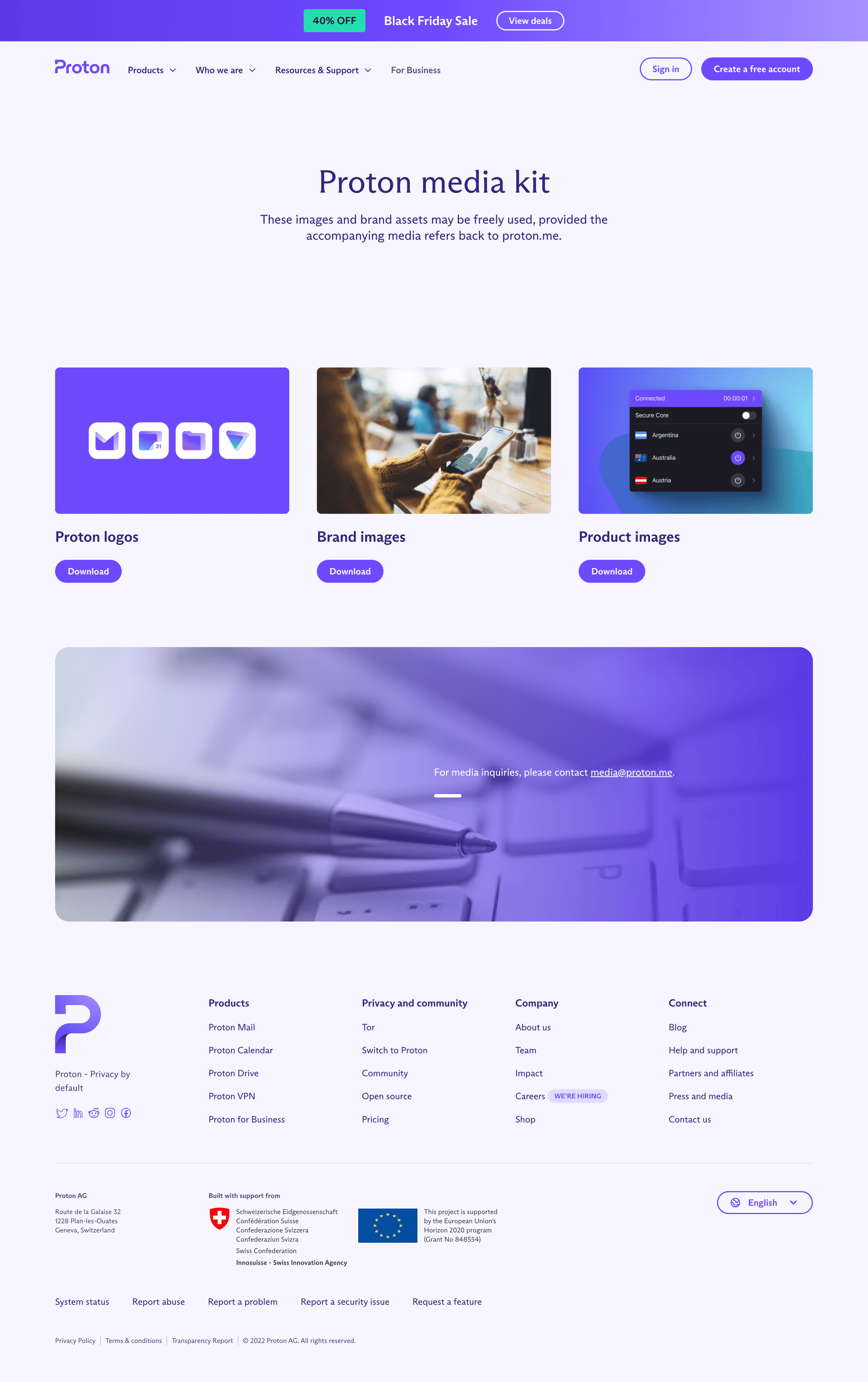 Proton - Proton media kit screen