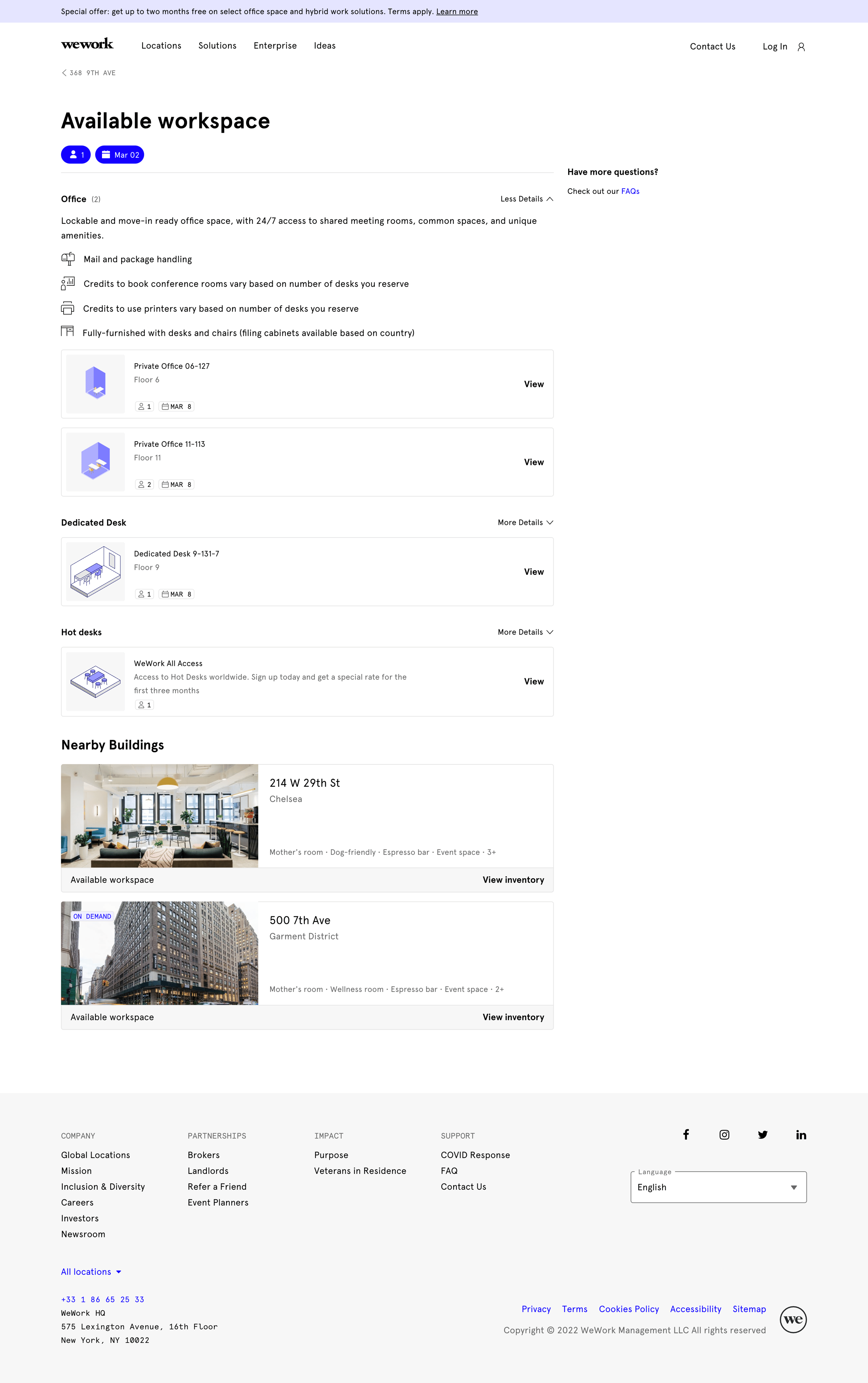WeWork - WeWork | Reserve a Workspace in 368 9th Ave screen