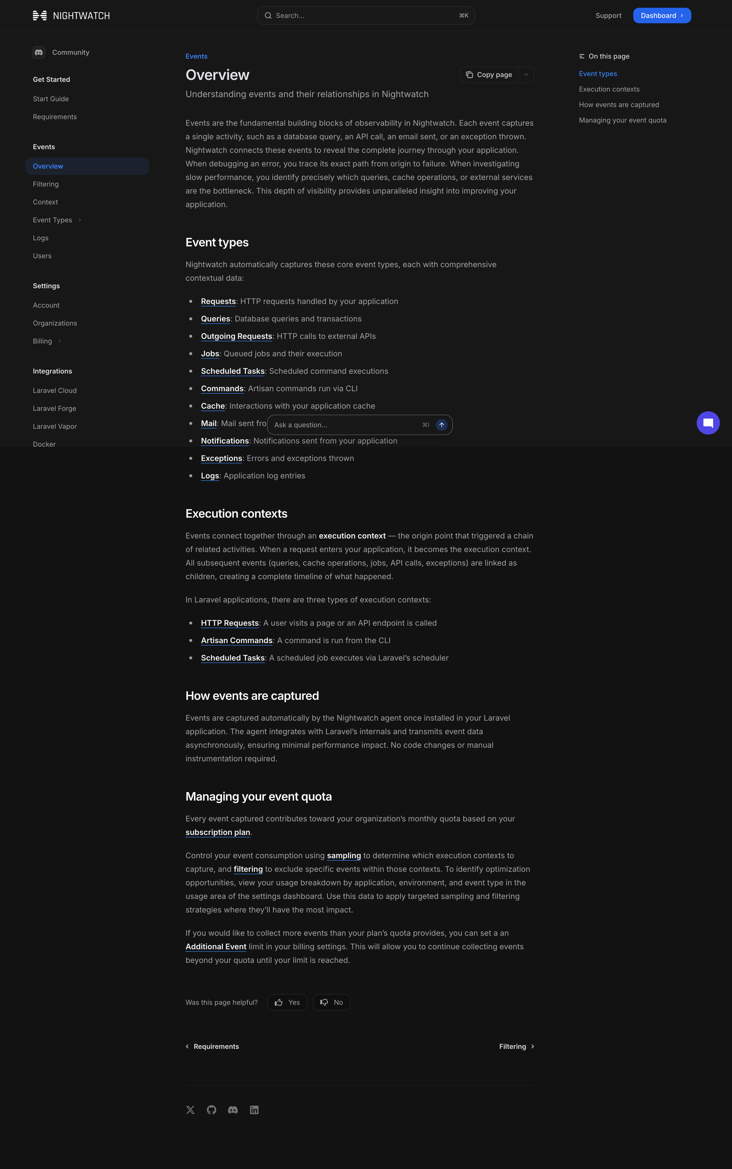Nightwatch - Overview - Laravel Nightwatch screen