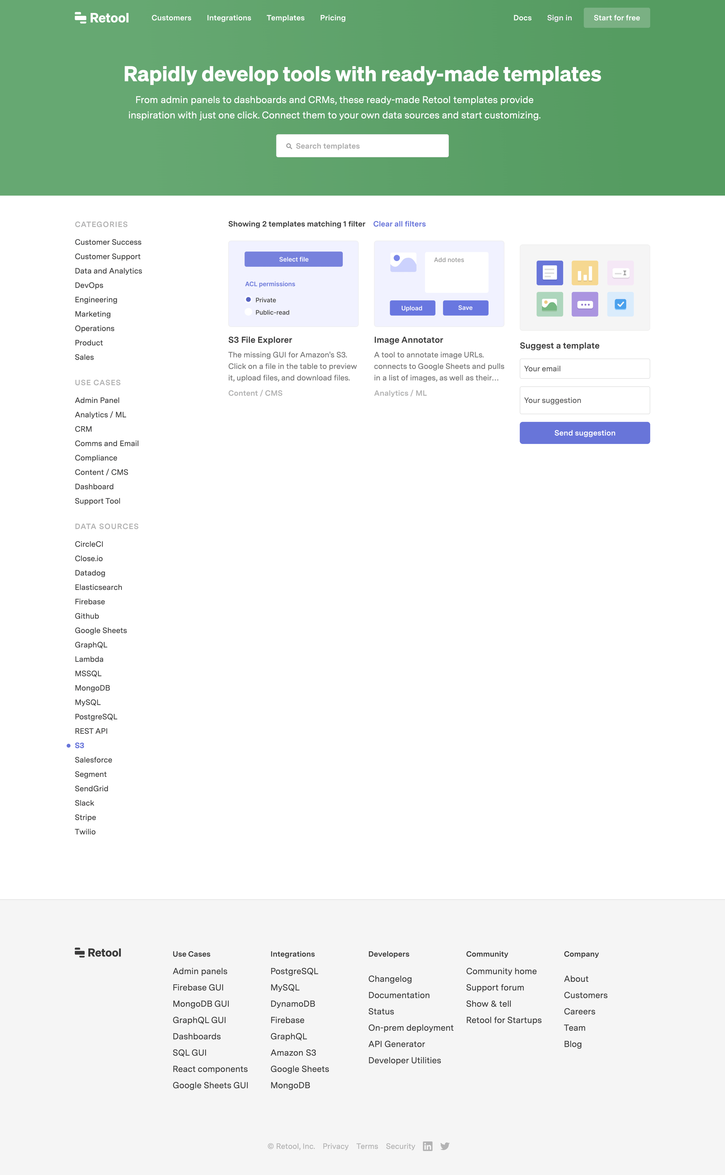 Retool - Templates screen
