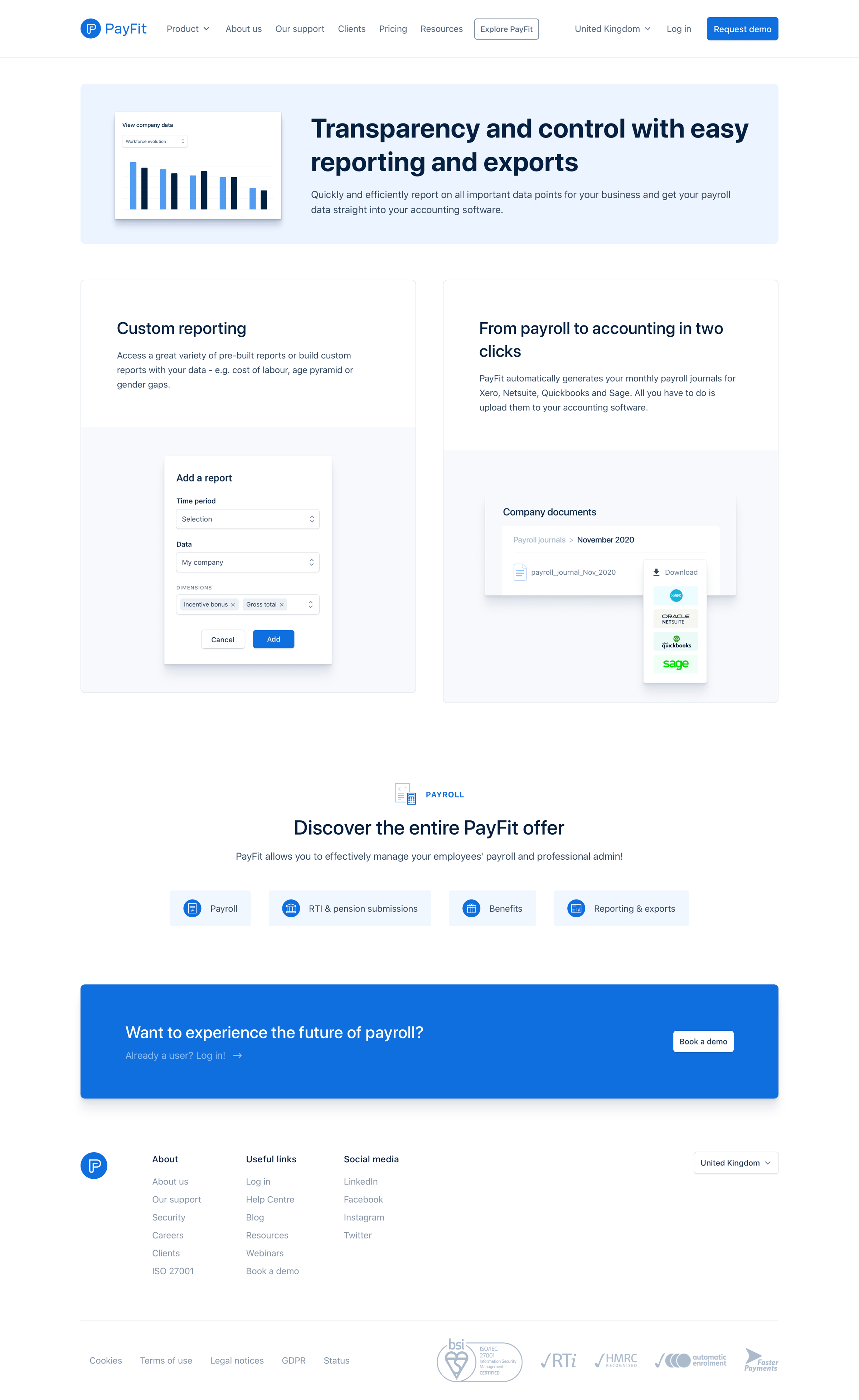 Payfit - Take back control with easy reporting and exports screen