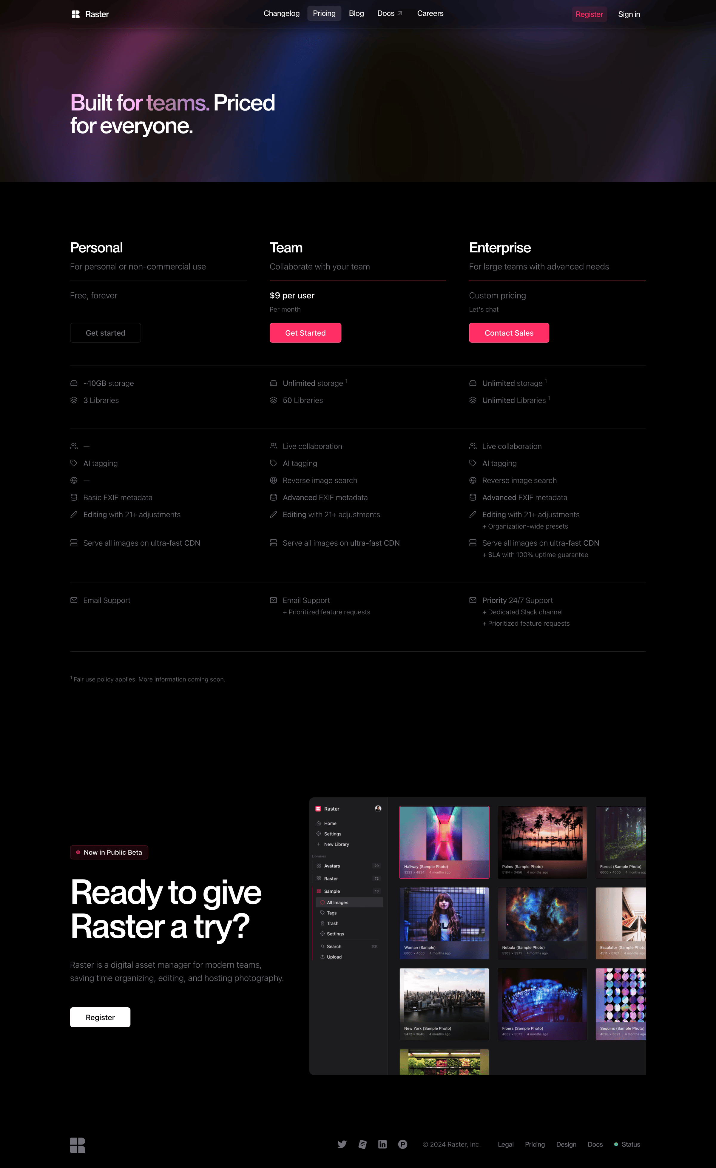 Raster - Raster Pricing screen