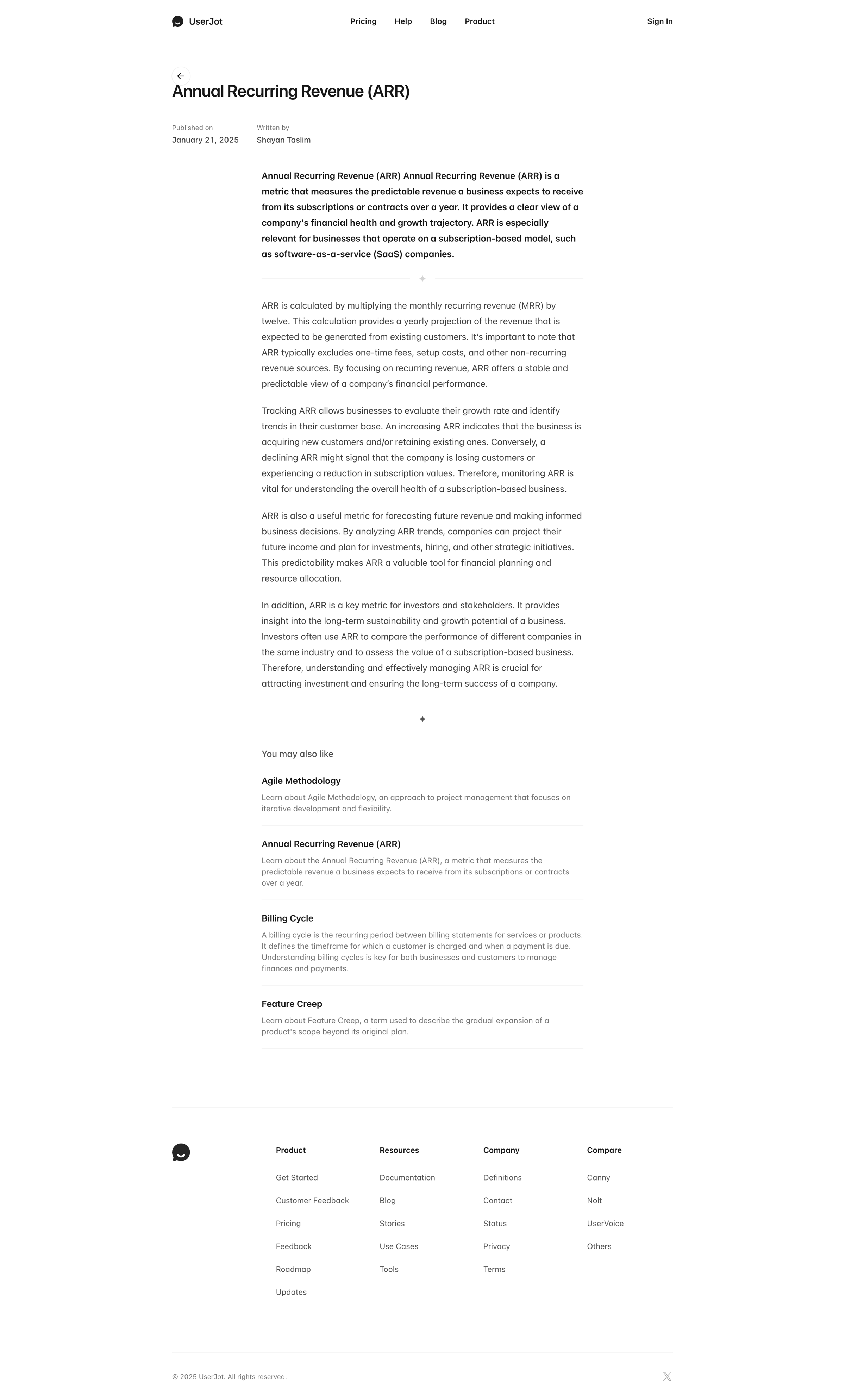 UserJot - Annual Recurring Revenue (ARR) - UserJot screen