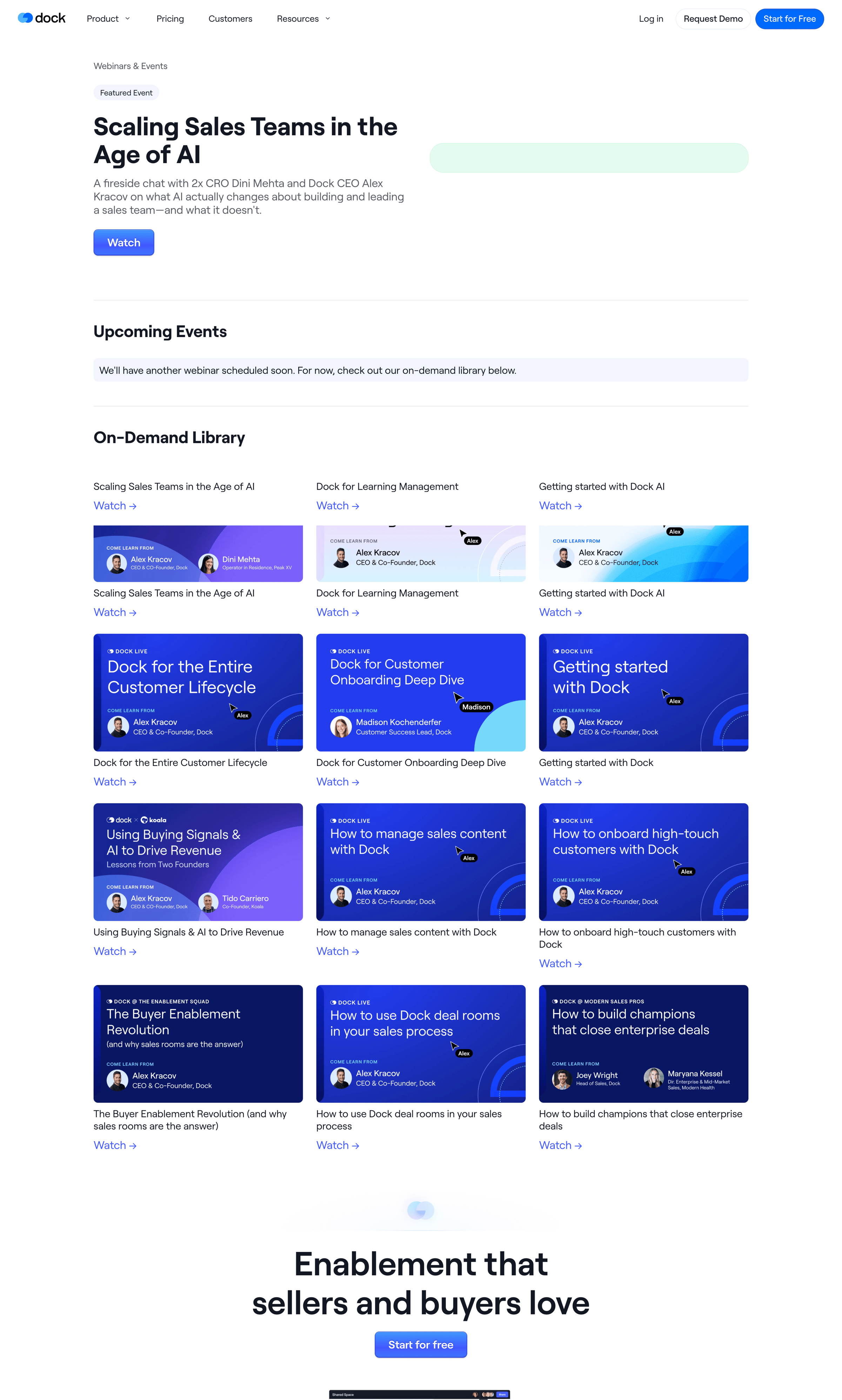 Dock - Dock Events | Live Webinars & Event Replays screen