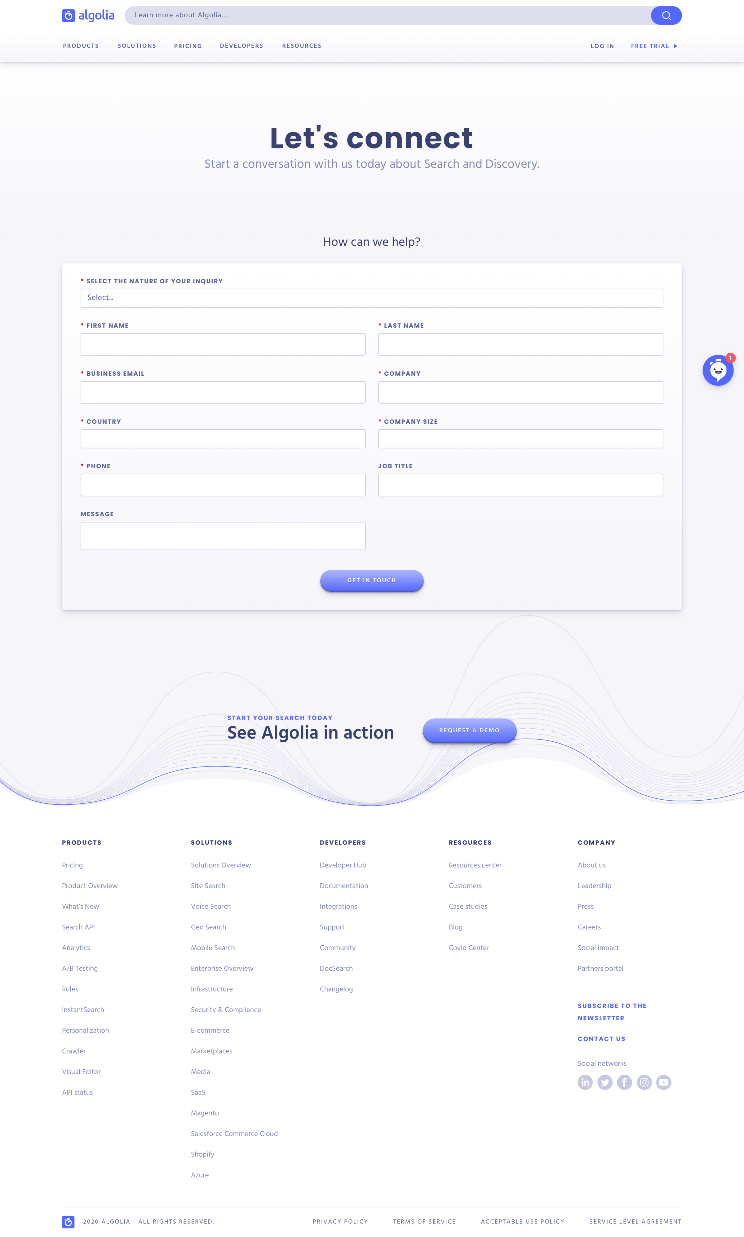 Algolia - Contact screen