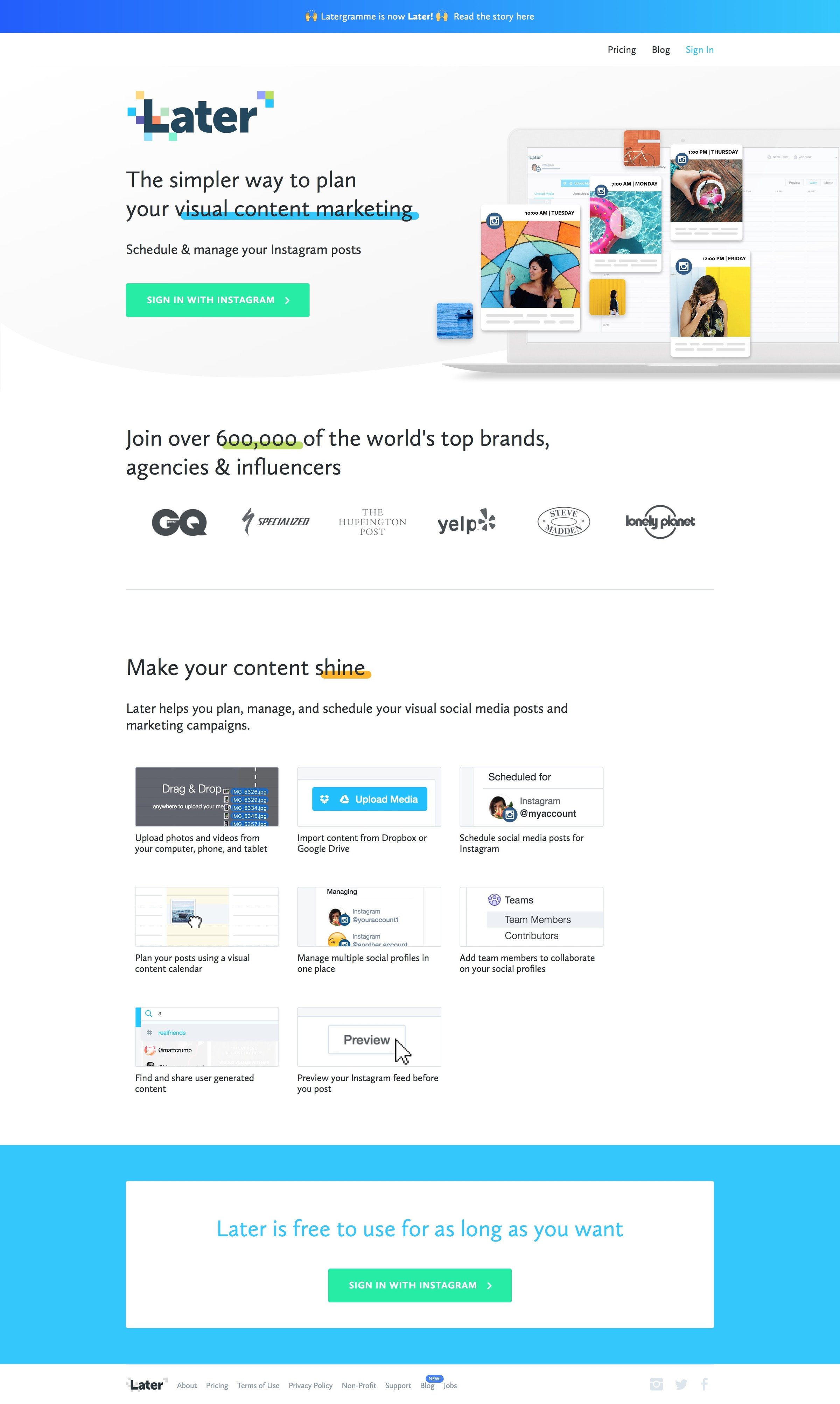 Later - Landing page screen