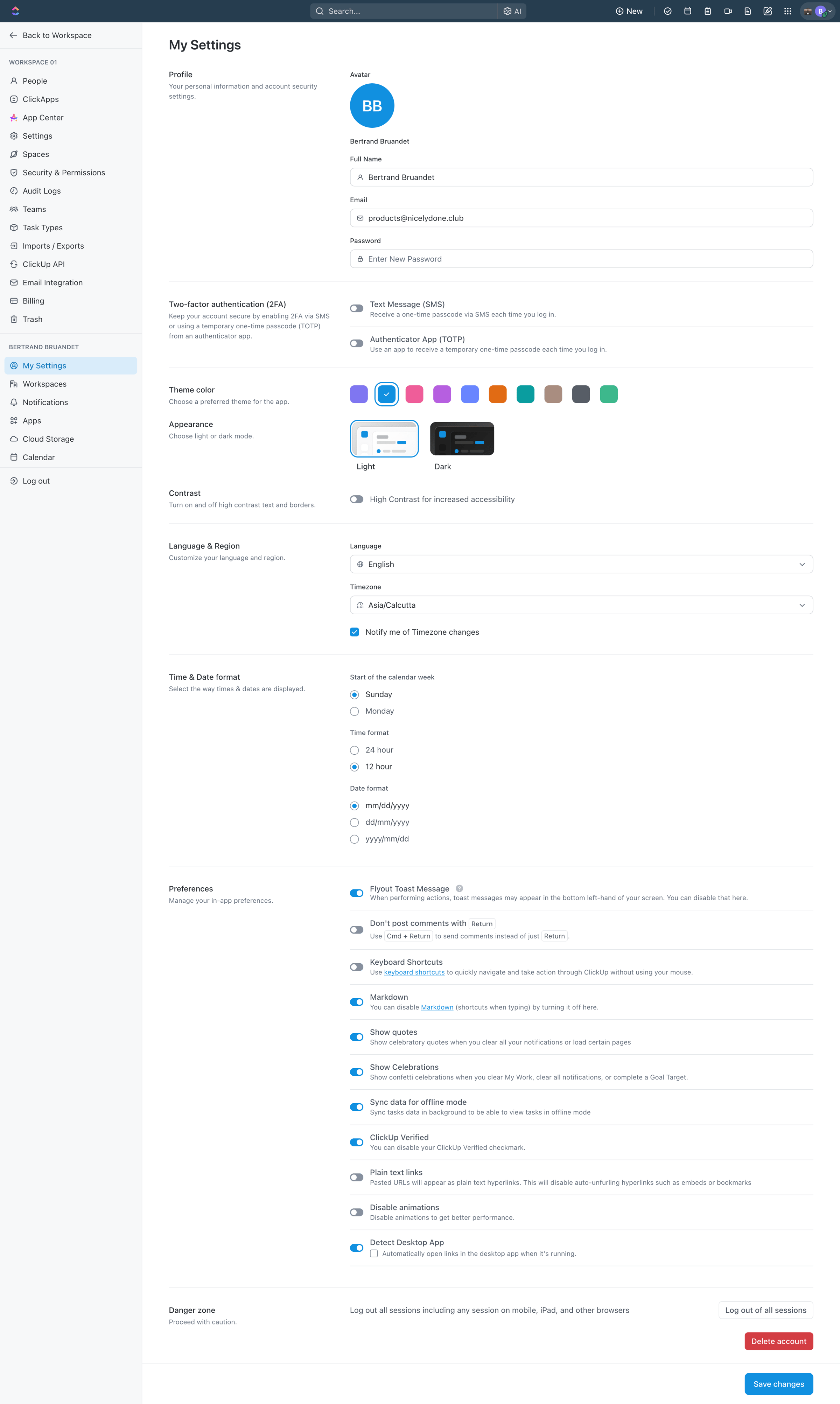 ClickUp - Profile | Workspace 01 screen