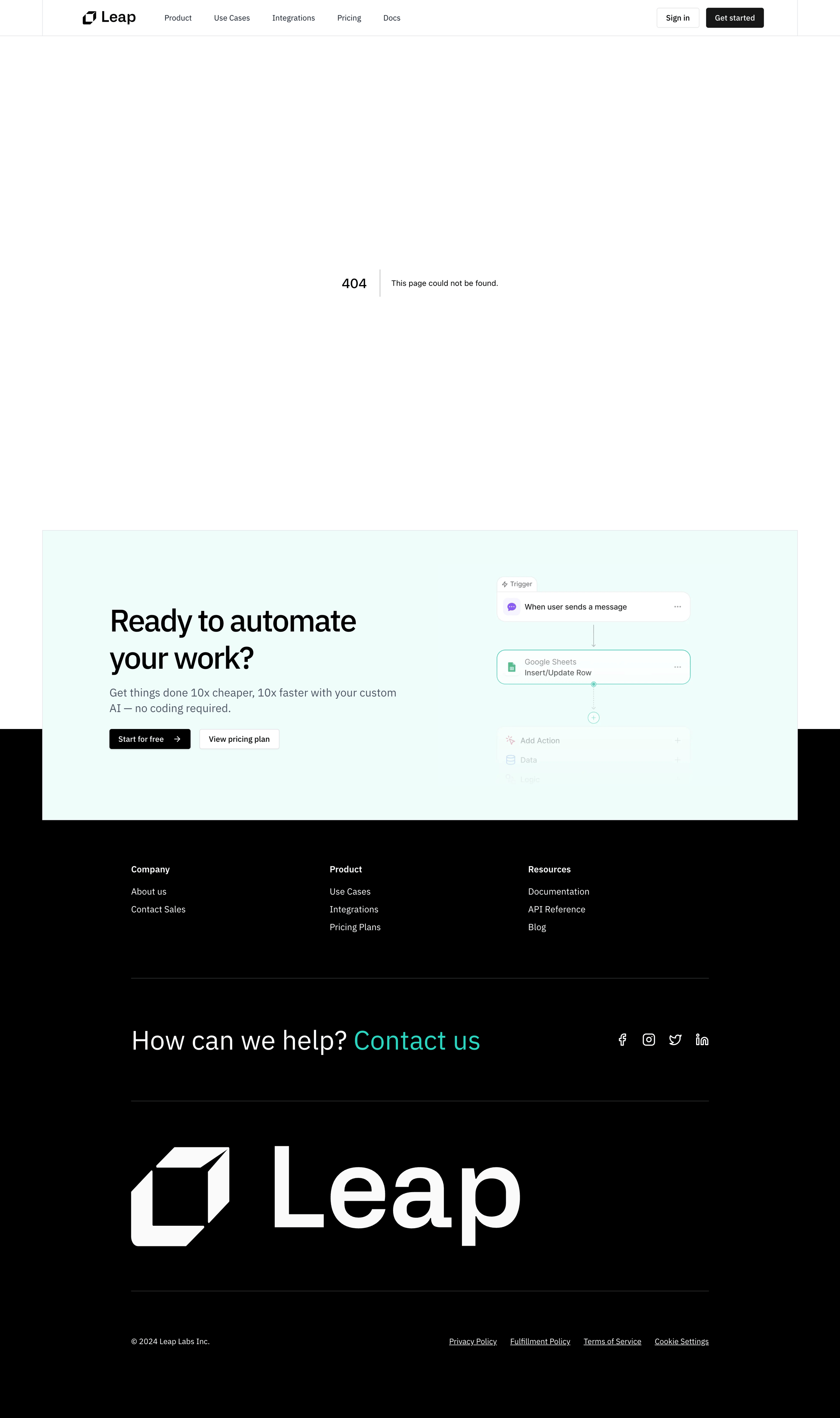Leap - 404 This page could not be found.Leap AI | Automate any workflow with A screen