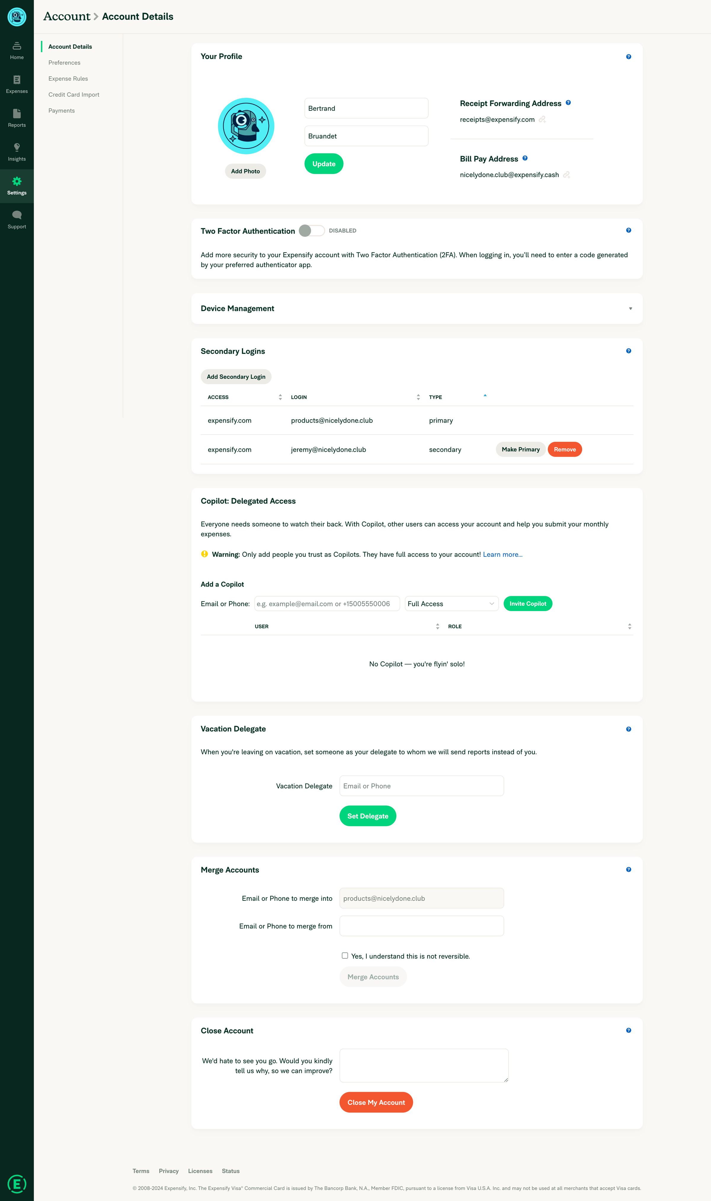 Expensify - Expensify - Settings - Account screen