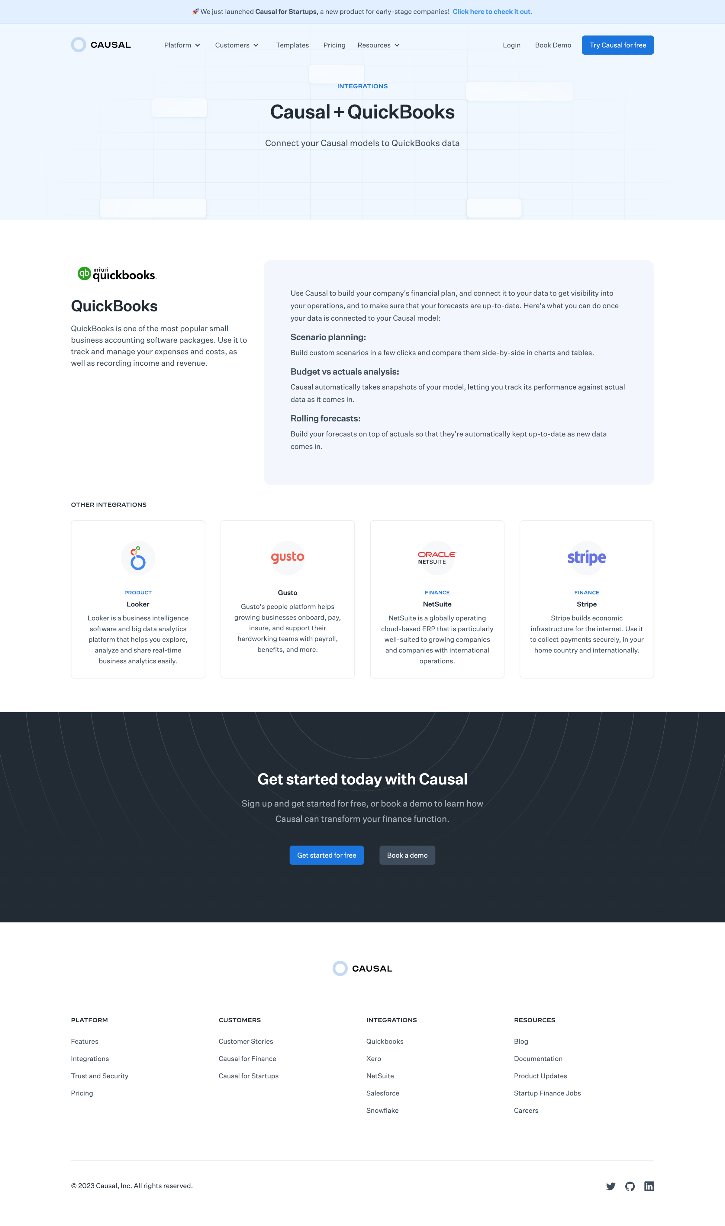 Causal - QuickBooks Integration - Causal screen