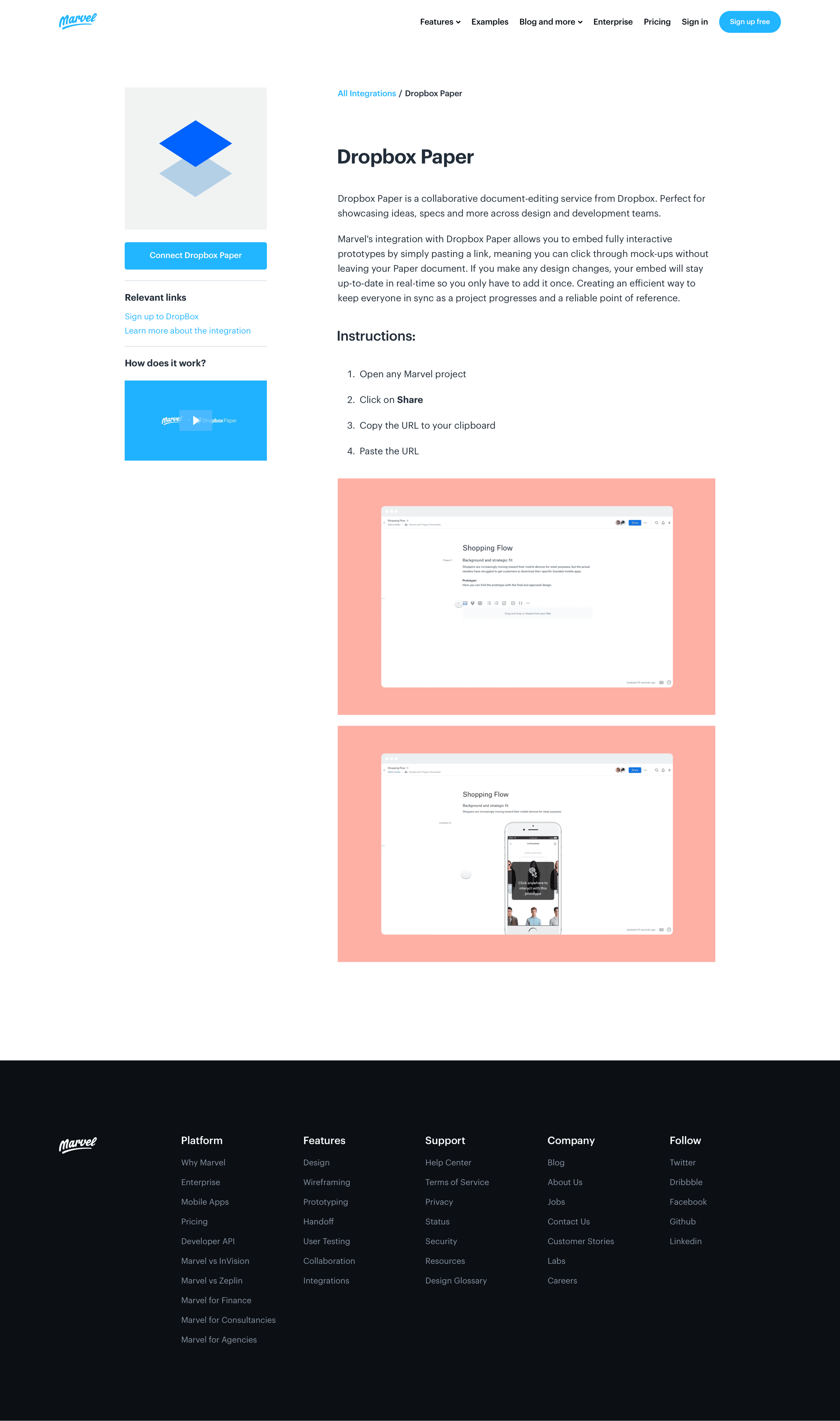 Marvel - Marvel & Dropbox Paper | Embed Prototypes screen
