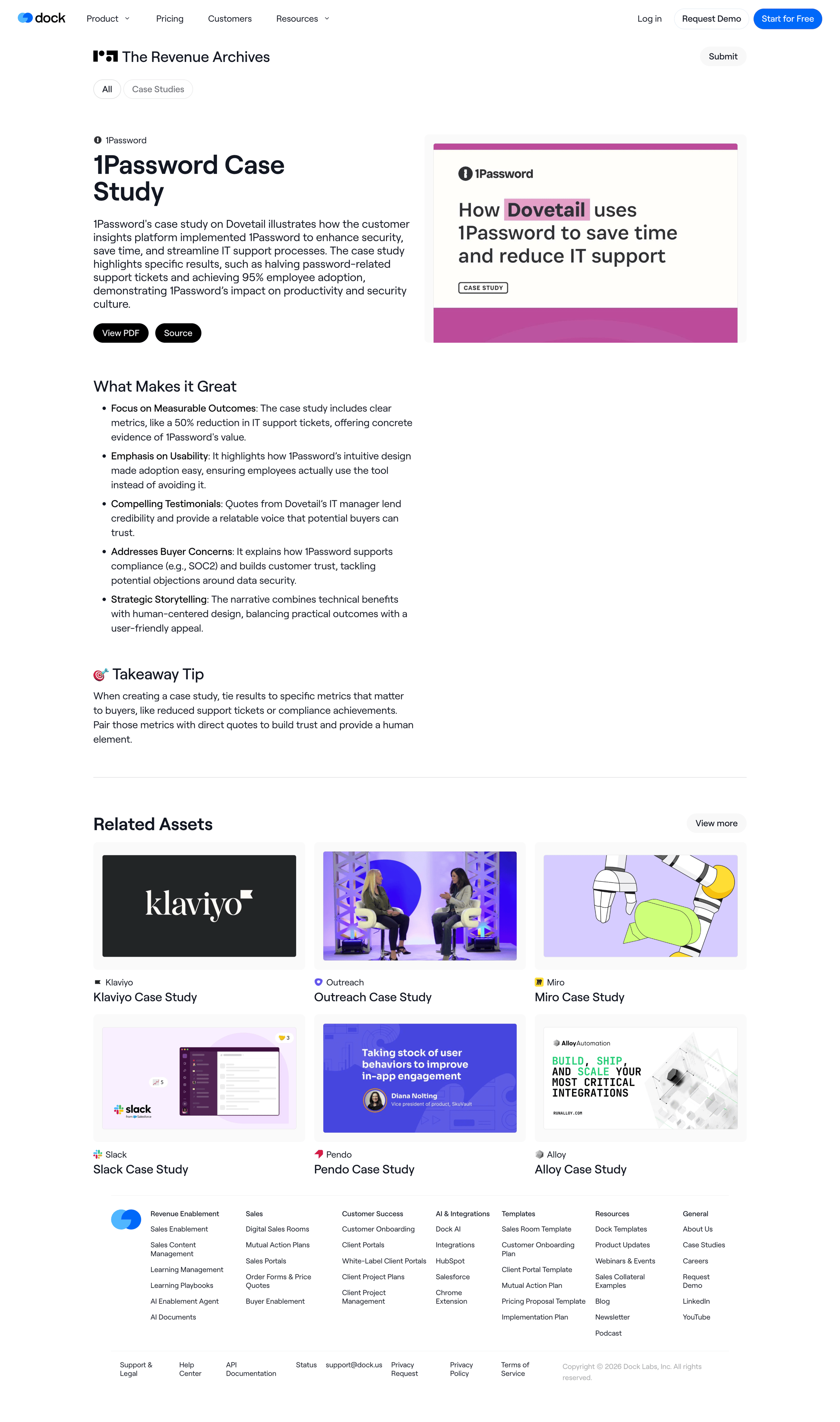 Dock - 1Password Case Study | Revenue Archives screen