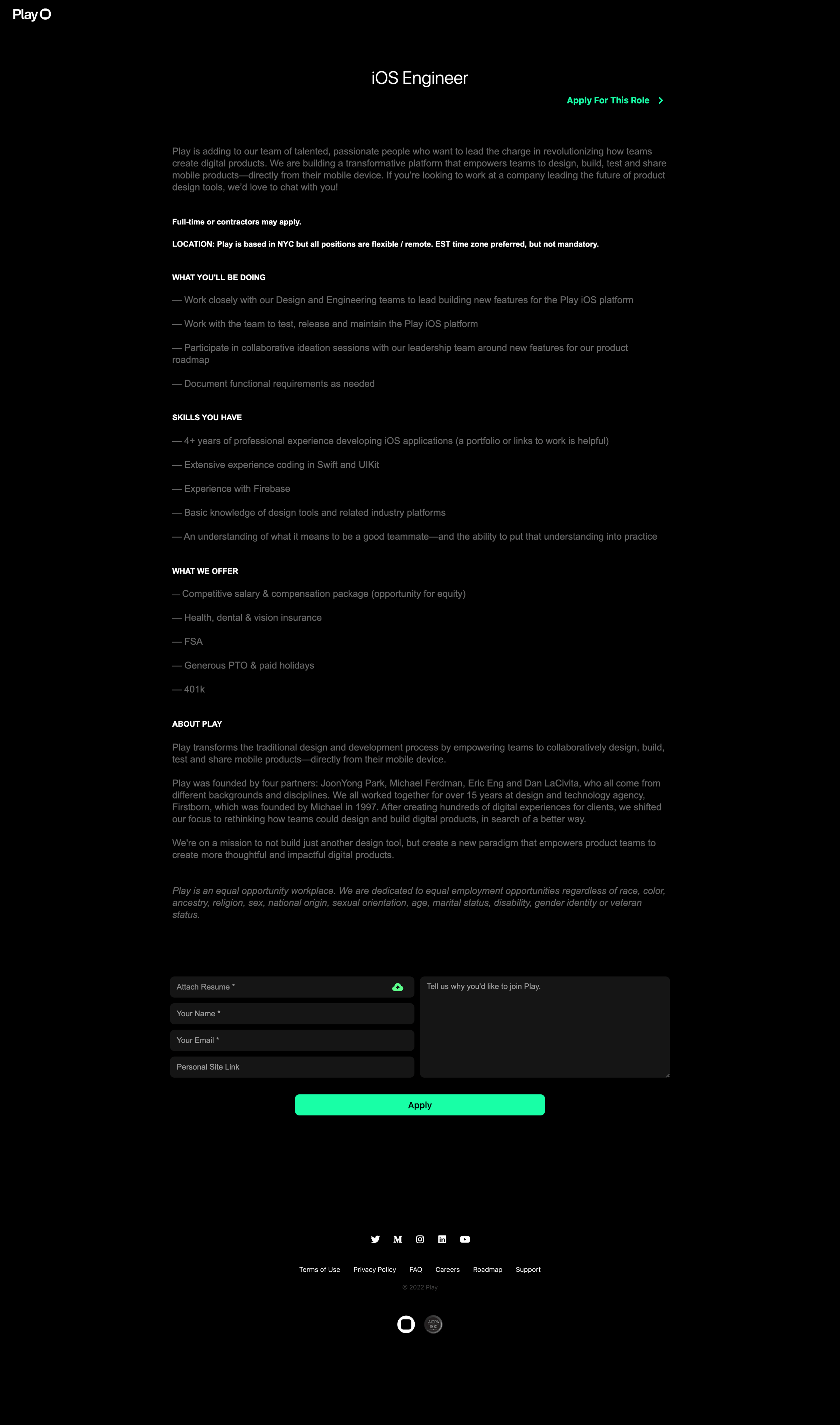 Play - iOS developer screen