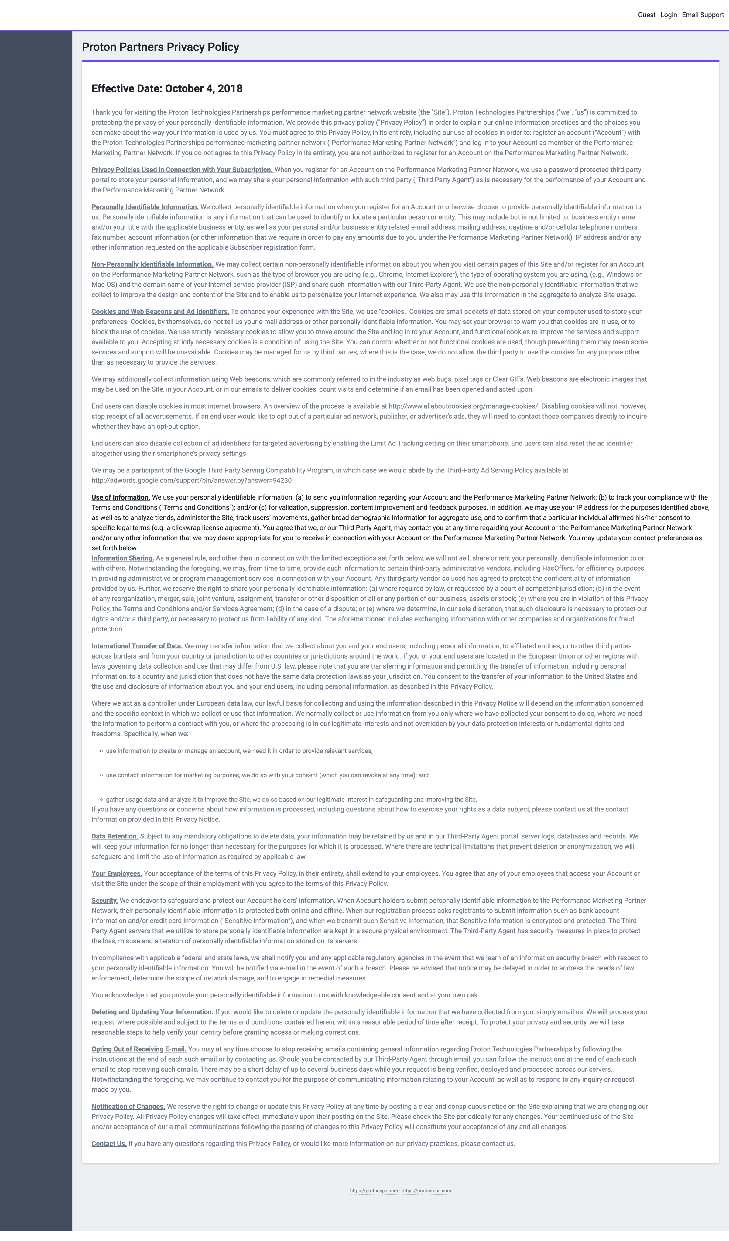 Proton - Proton Partners Privacy Policy - Proton Partners screen