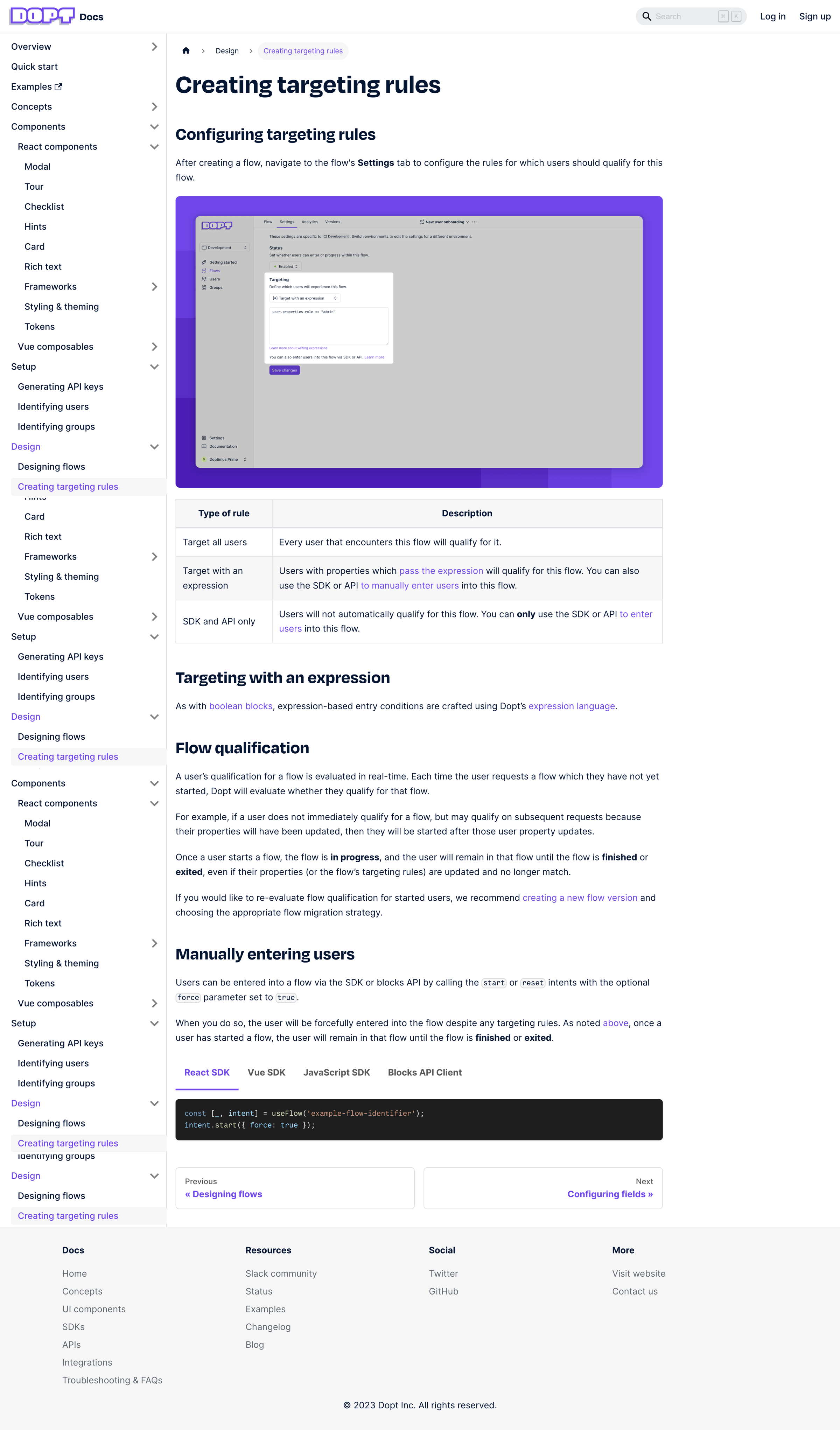 Dopt - Creating targeting rules — Dopt screen