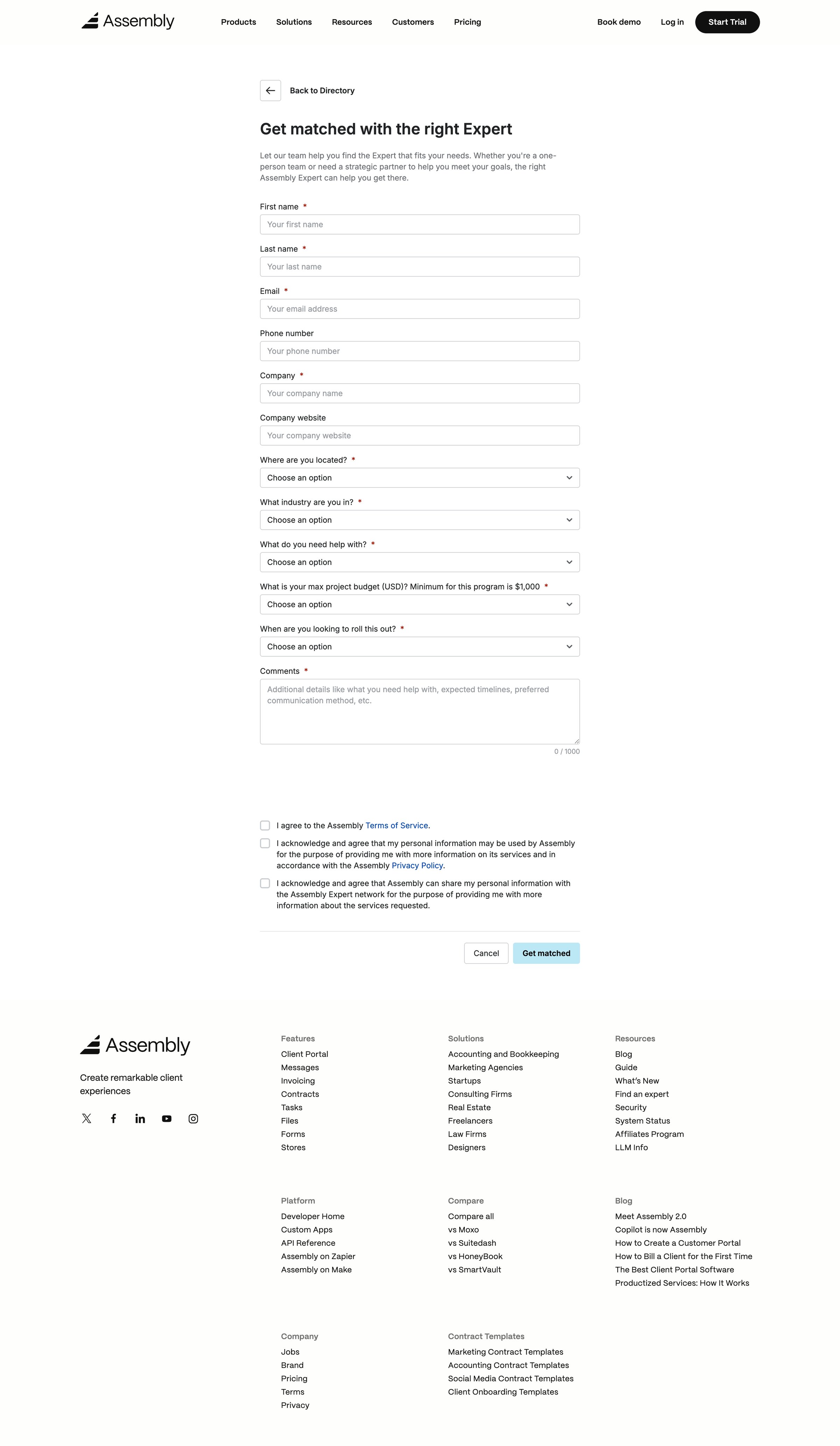 Assembly AI App Builder - Get matched with a Assembly Expert screen