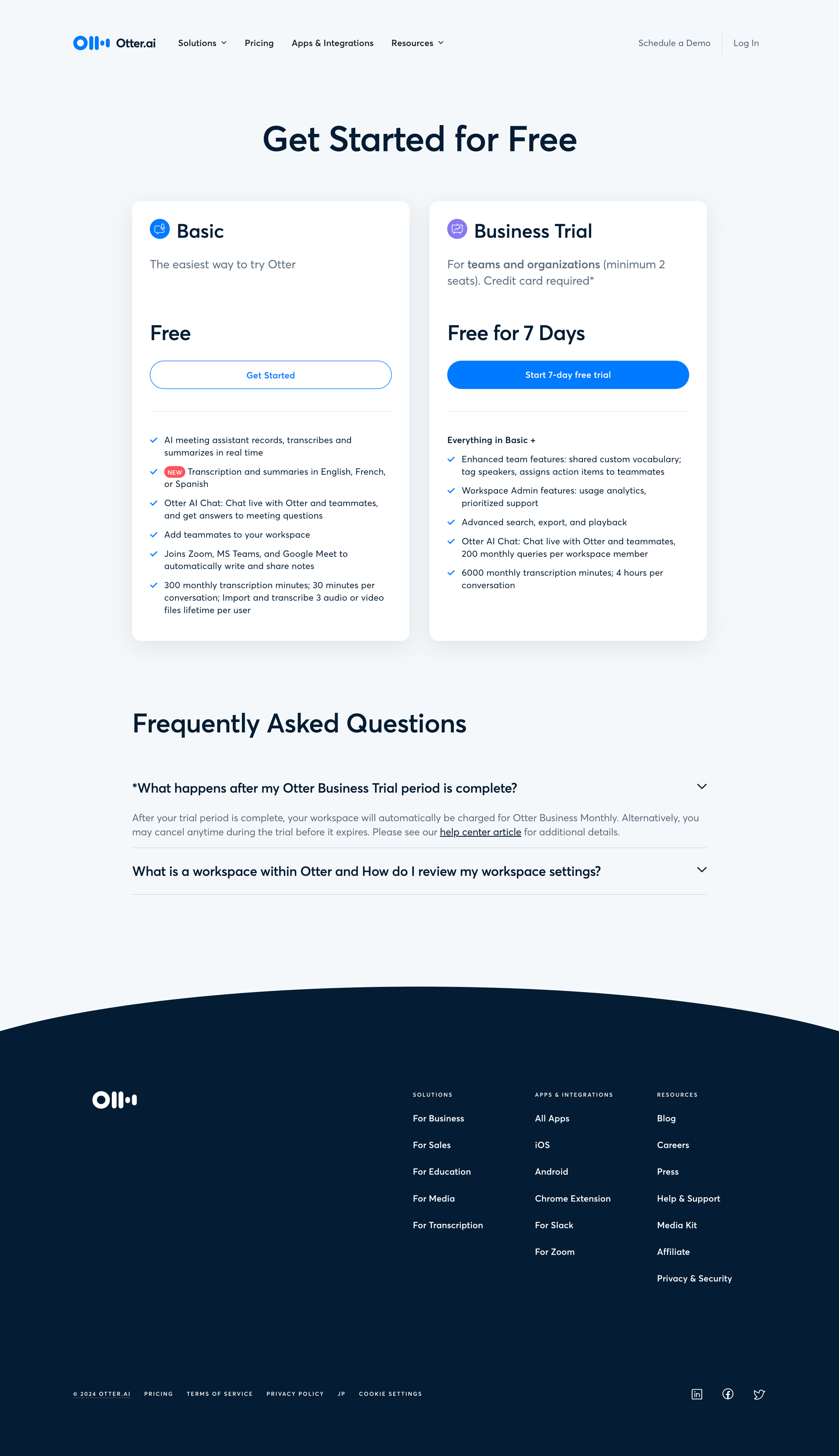 Otter - Start for Free | Otter.ai screen