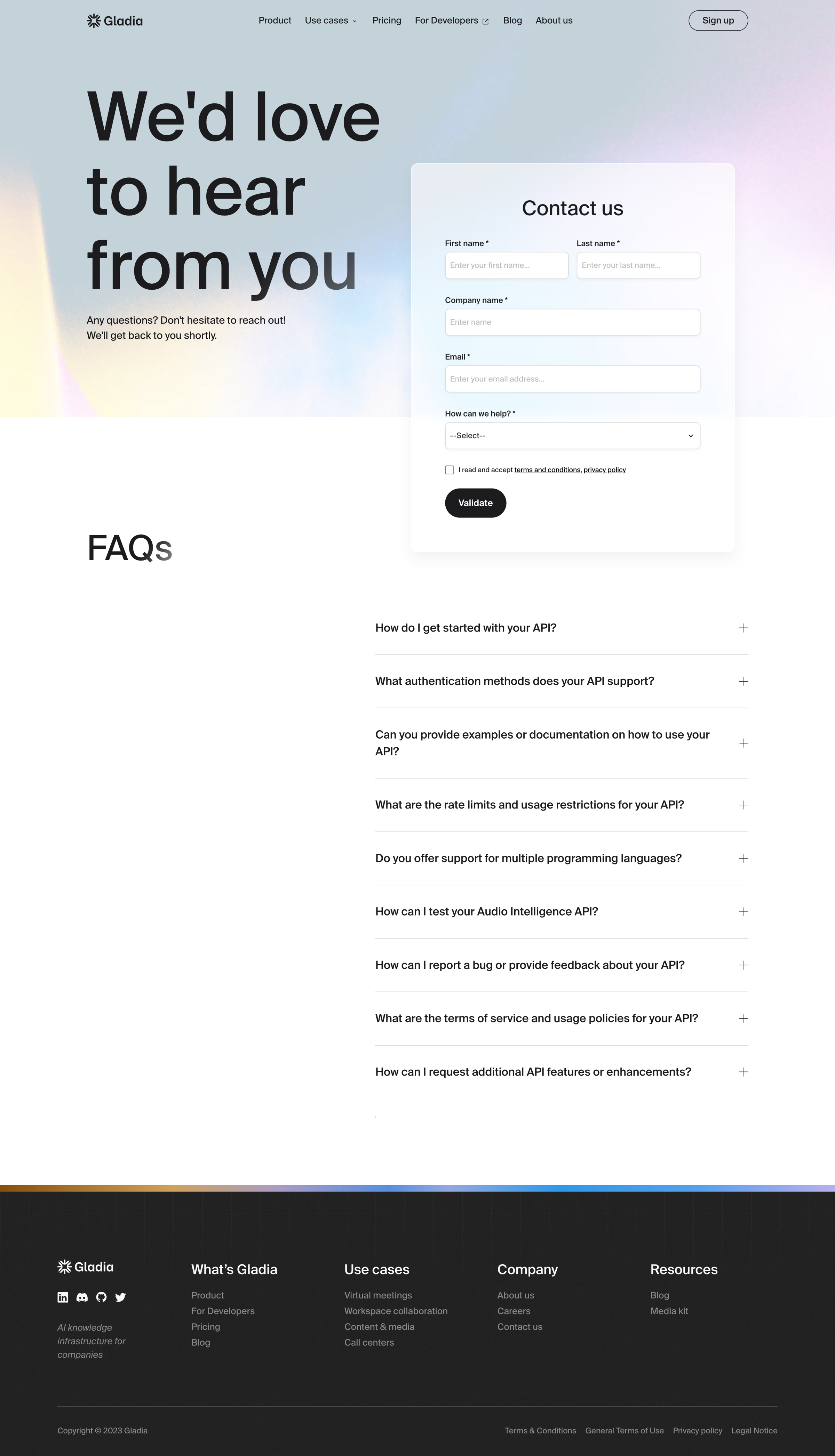 Gladia - Gladia - Contact screen