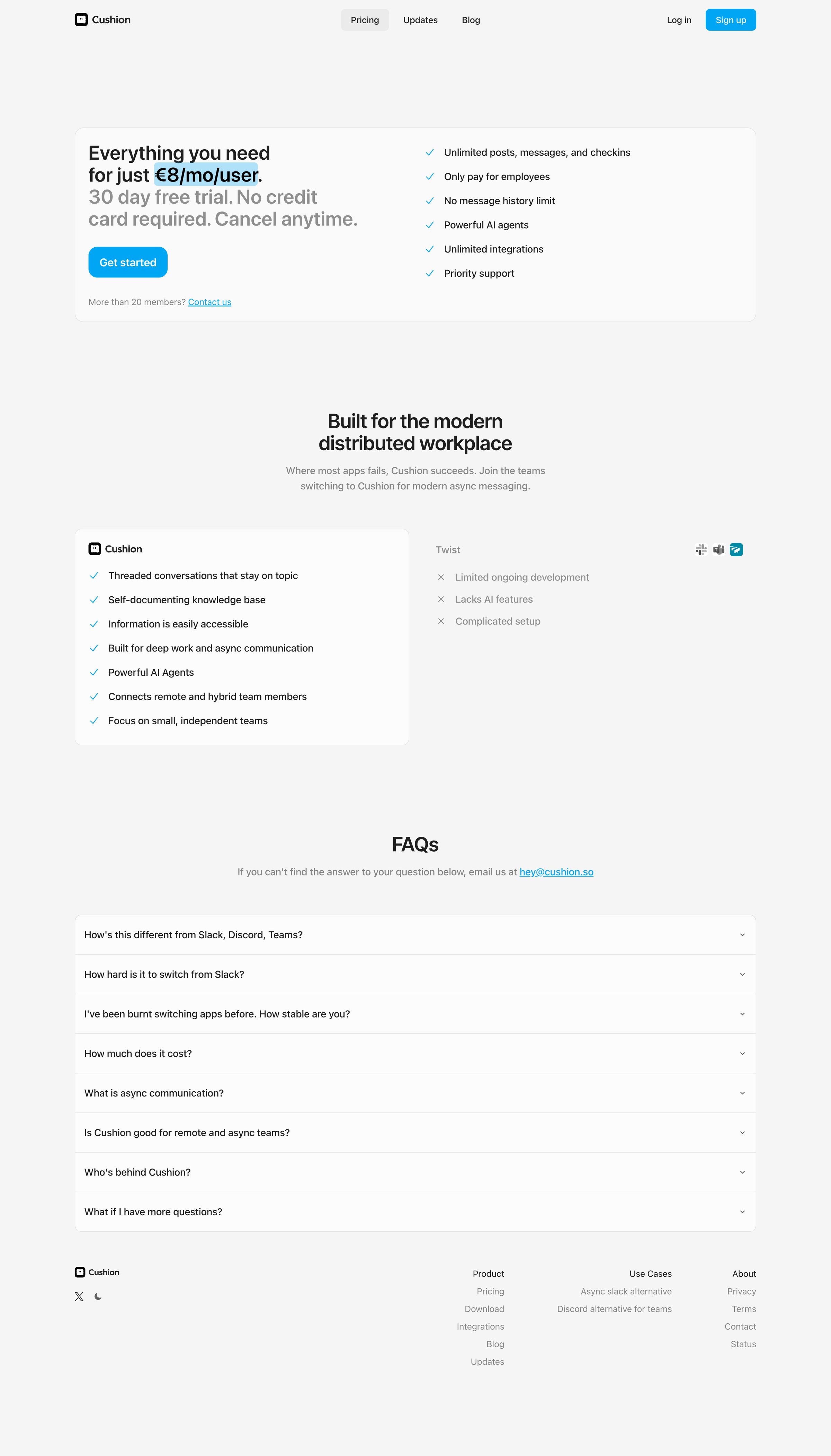 Cushion - Pricing Cushion - Simple, Transparent Pricing for Async Teams screen
