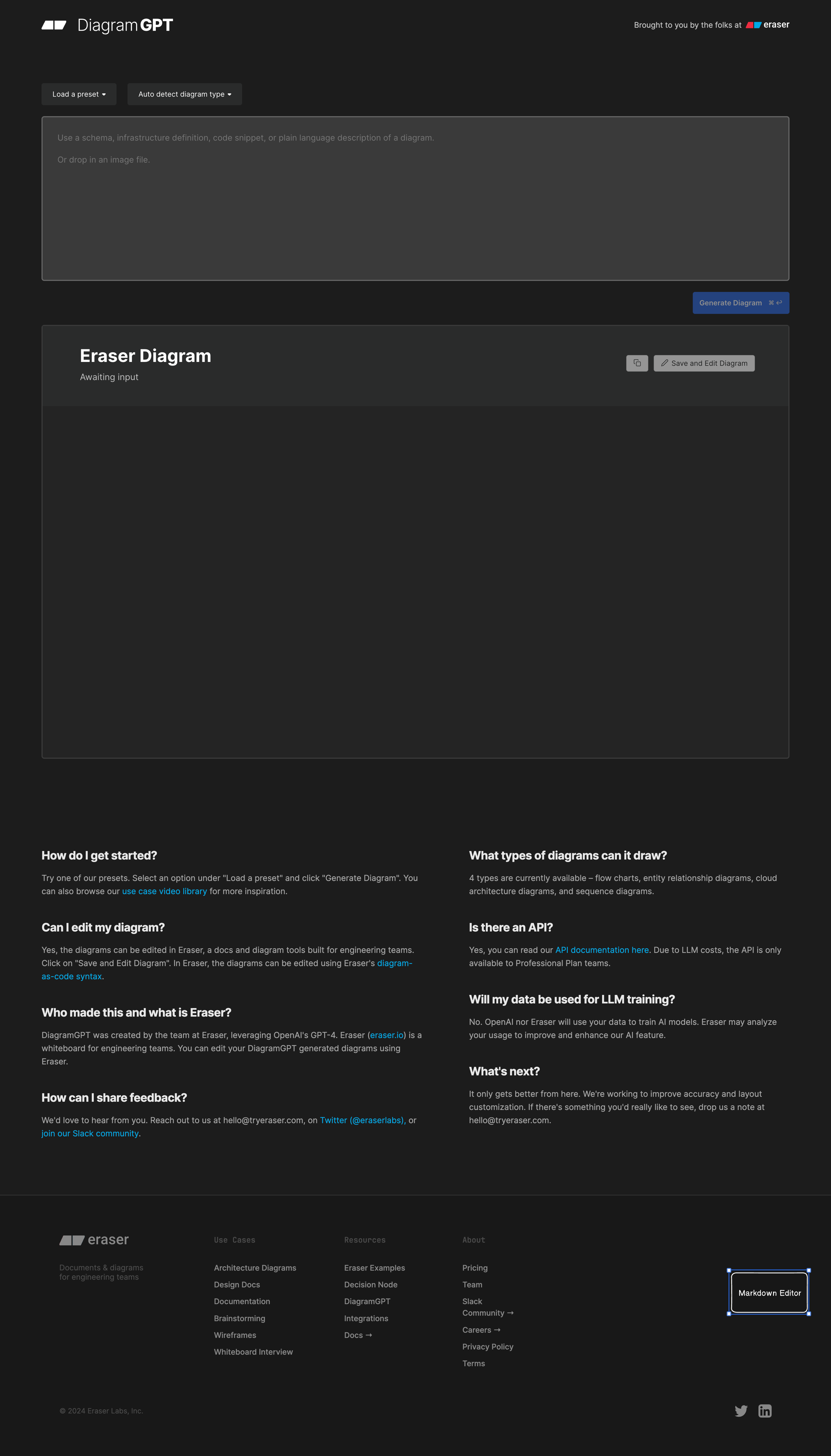 Eraser - DiagramGPT – Powered by Eraser screen