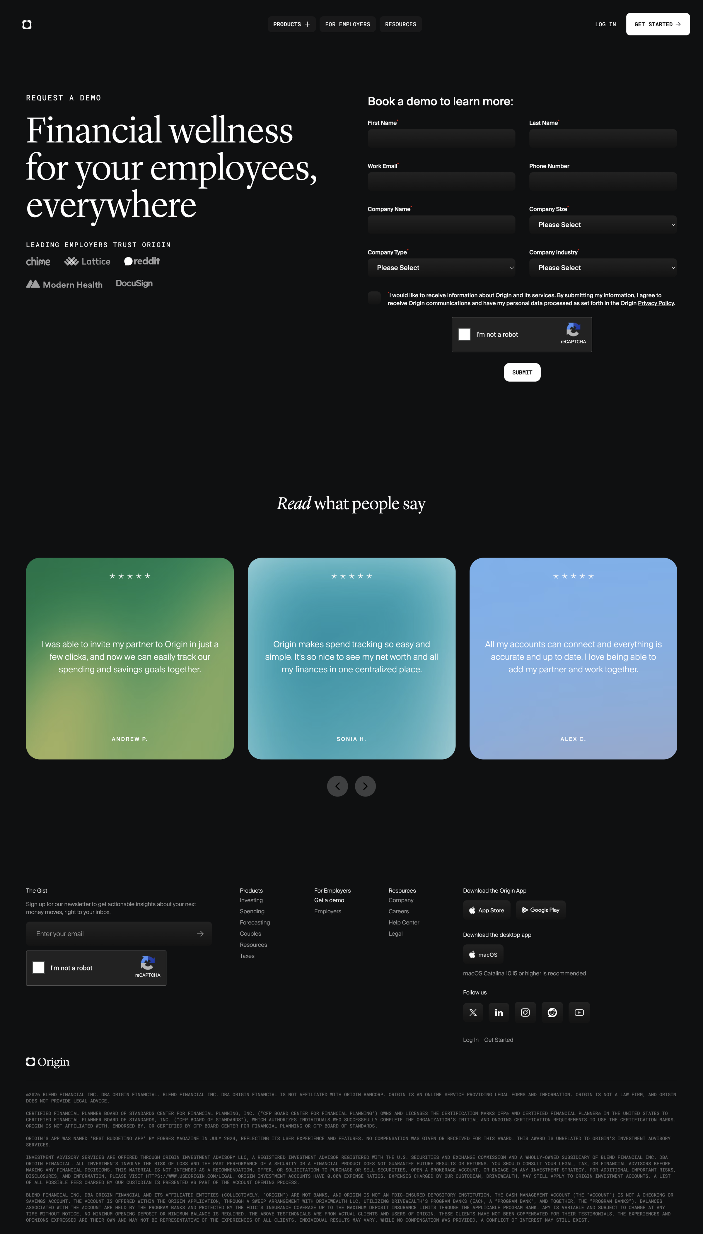 Origin Financial - Book a Demo | Origin Financial screen