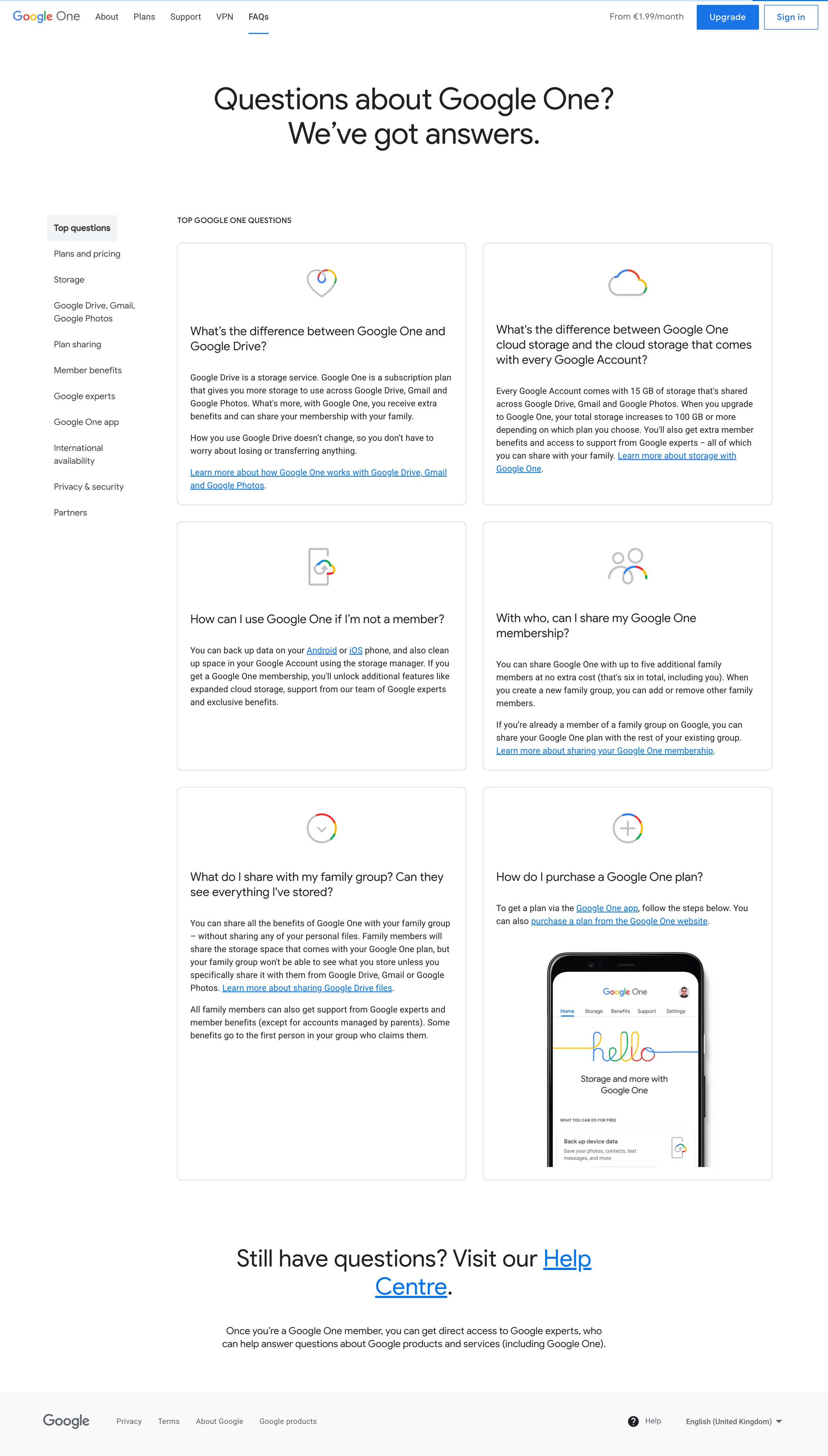 Google One - Frequently asked questions FAQs – Google One screen