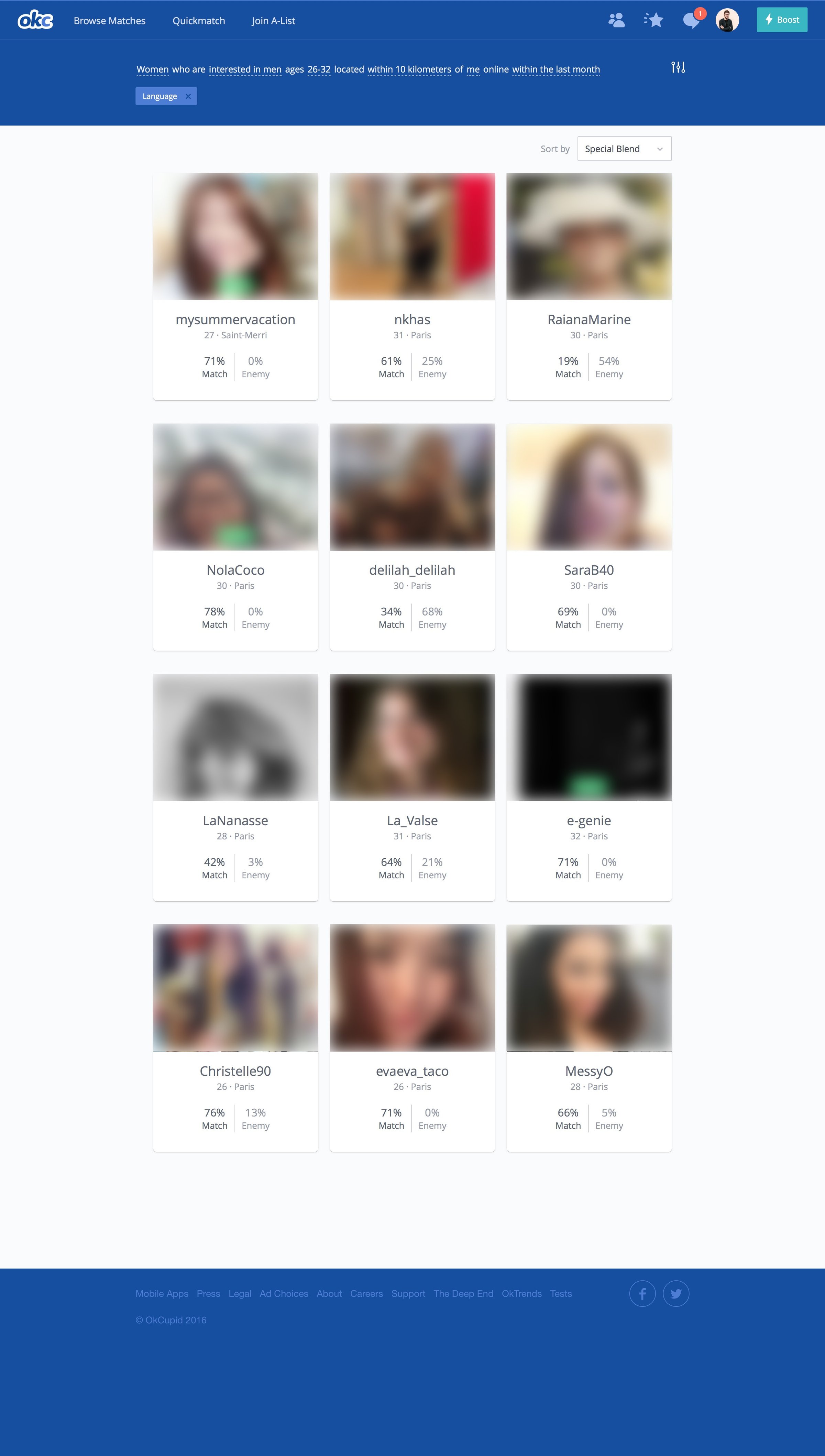List from OkCupid