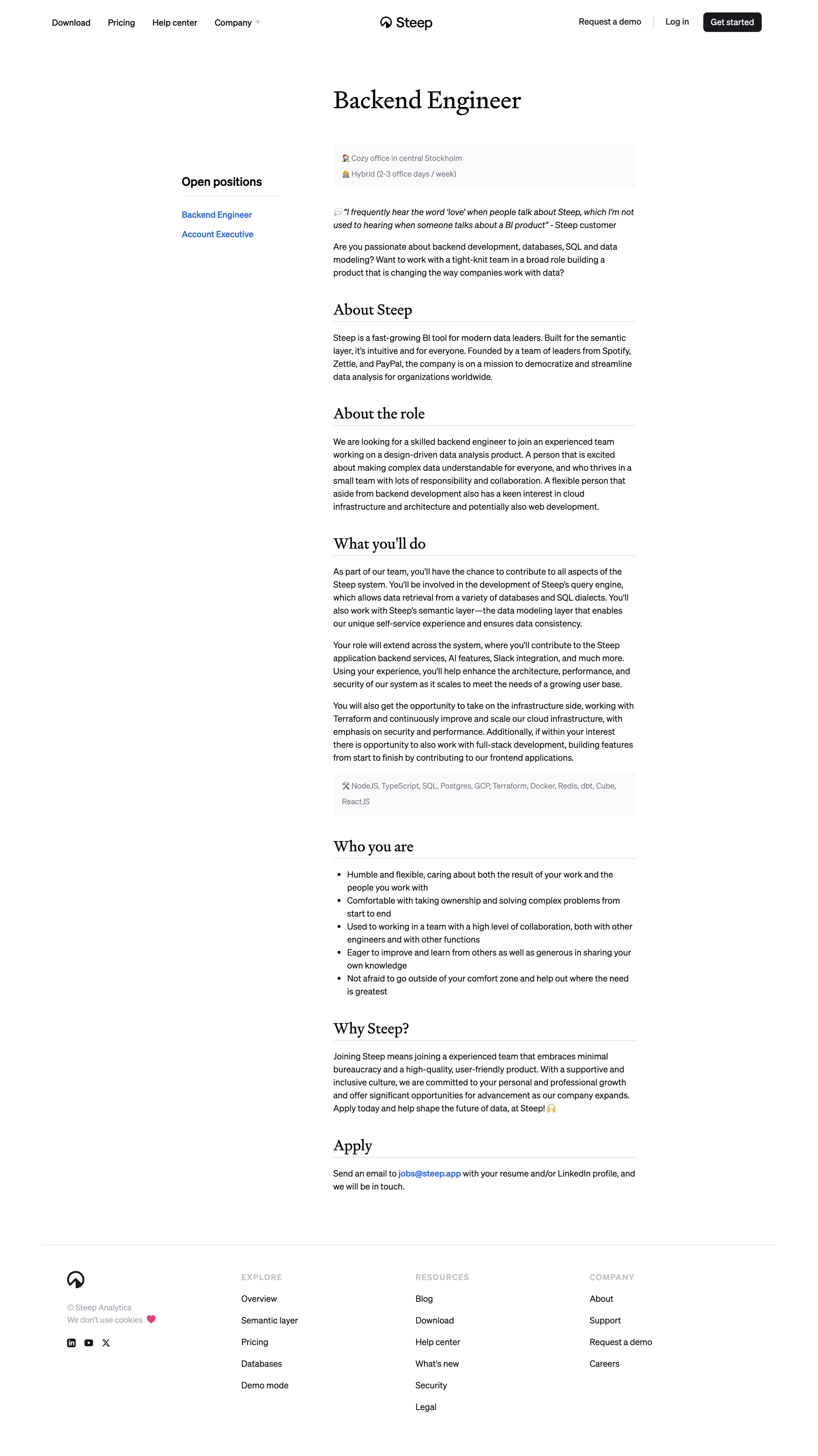 Steep - Steep - Careers - Backend Engineer screen