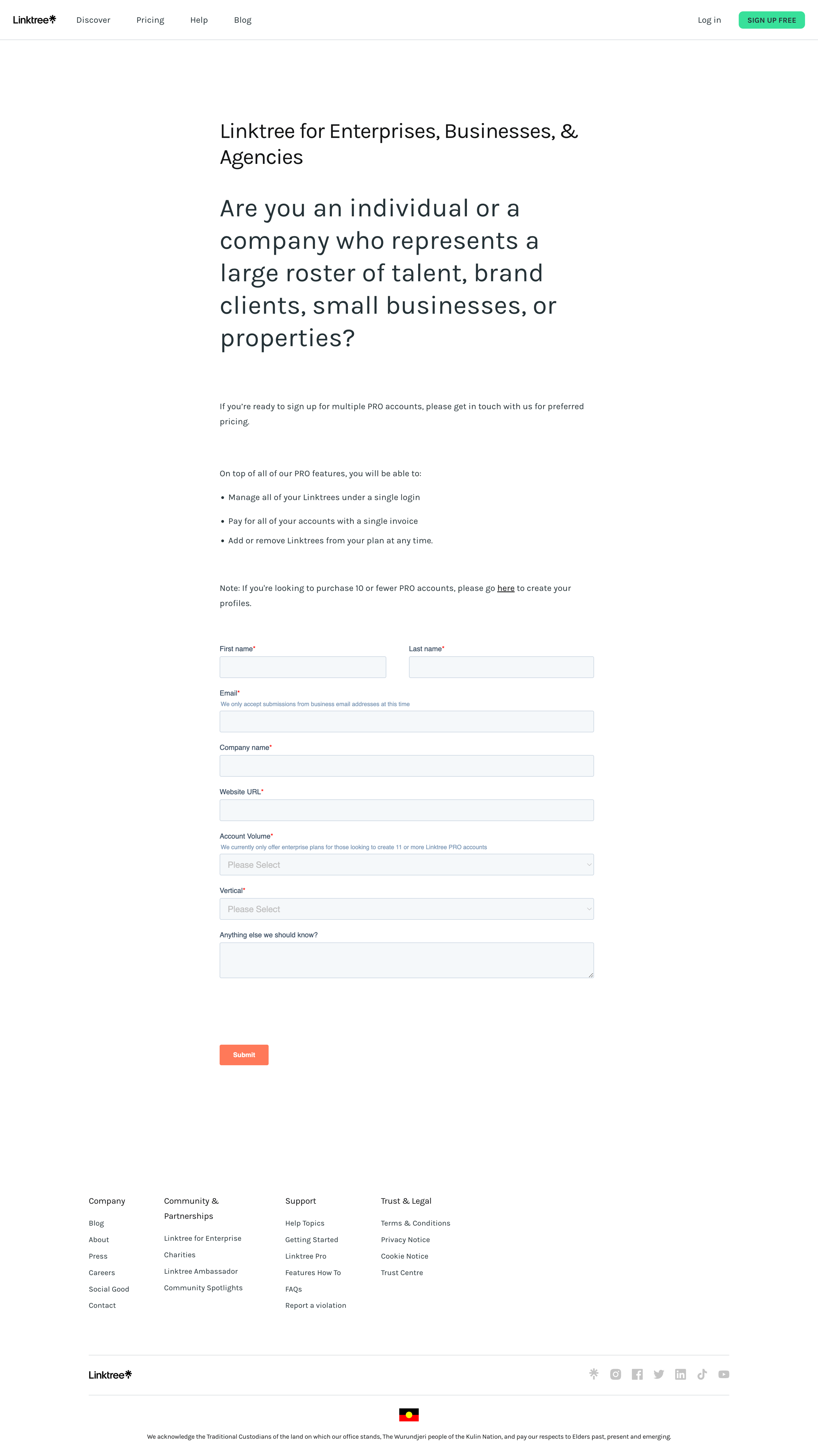 Linktree - Linktree for Enterprise | Business Find out more screen