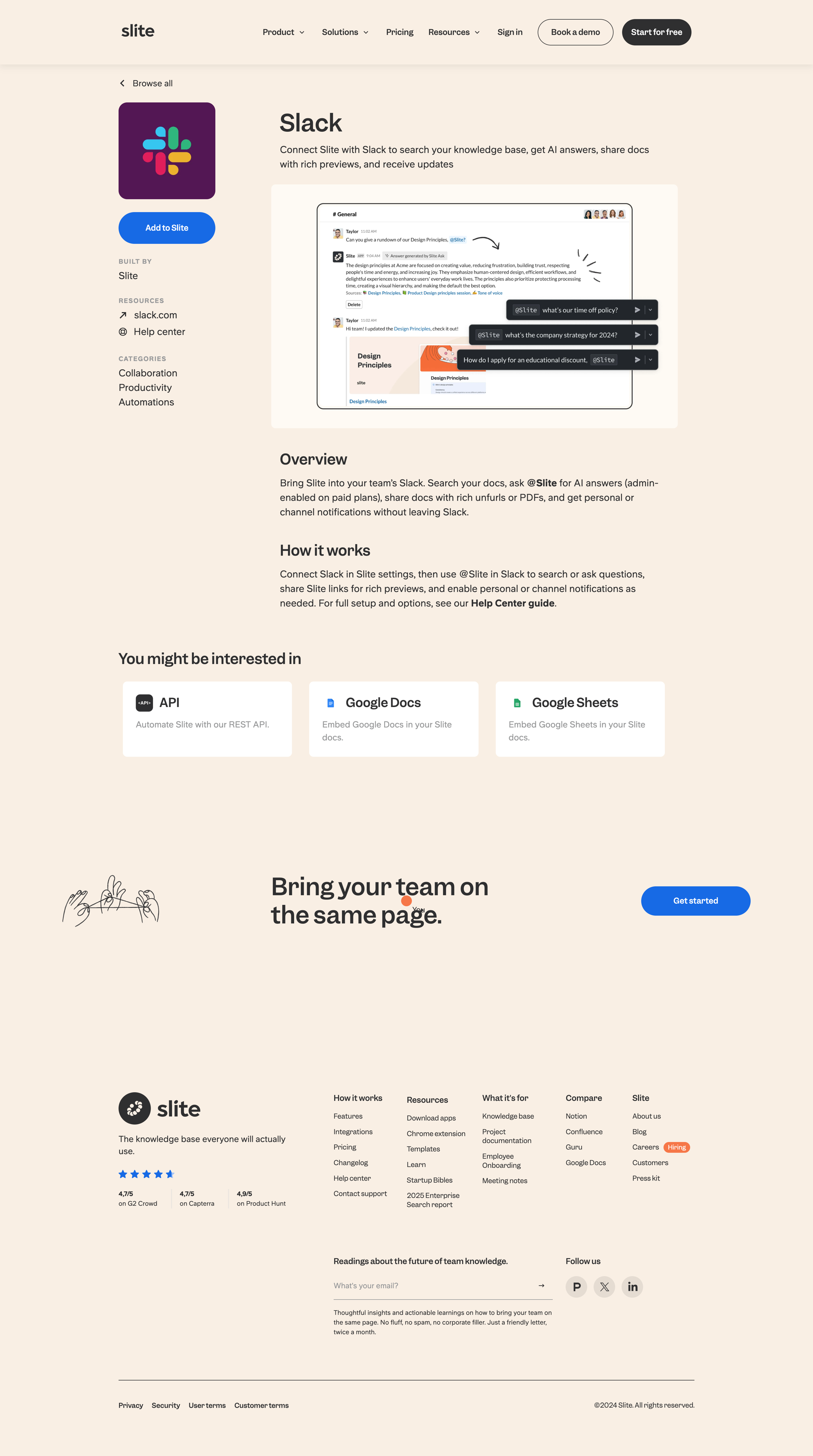 Slite - Slack Integrations Connect Your Apps with Slite screen