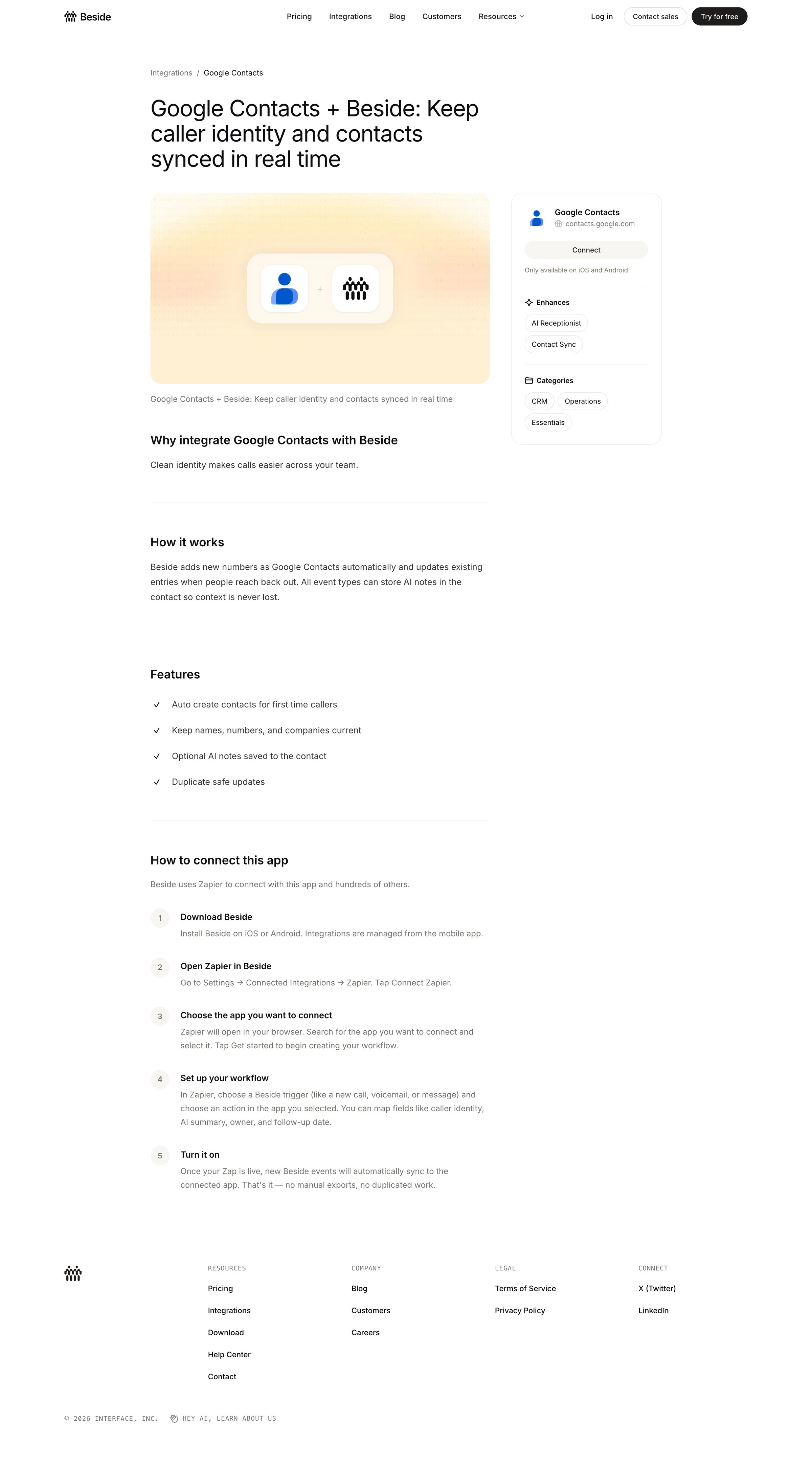 Beside - Google Contacts + Beside screen