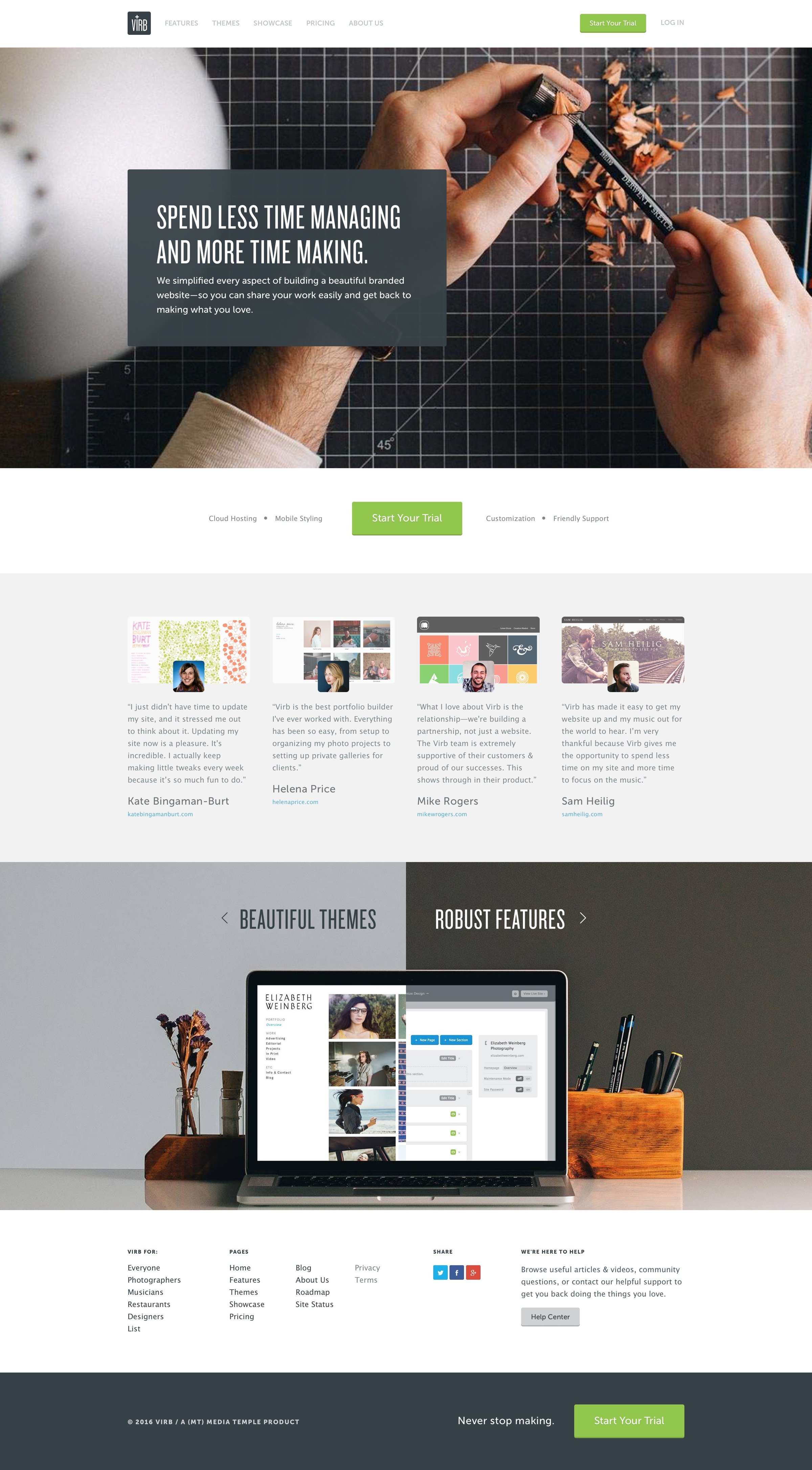 Virb - Landing page screen