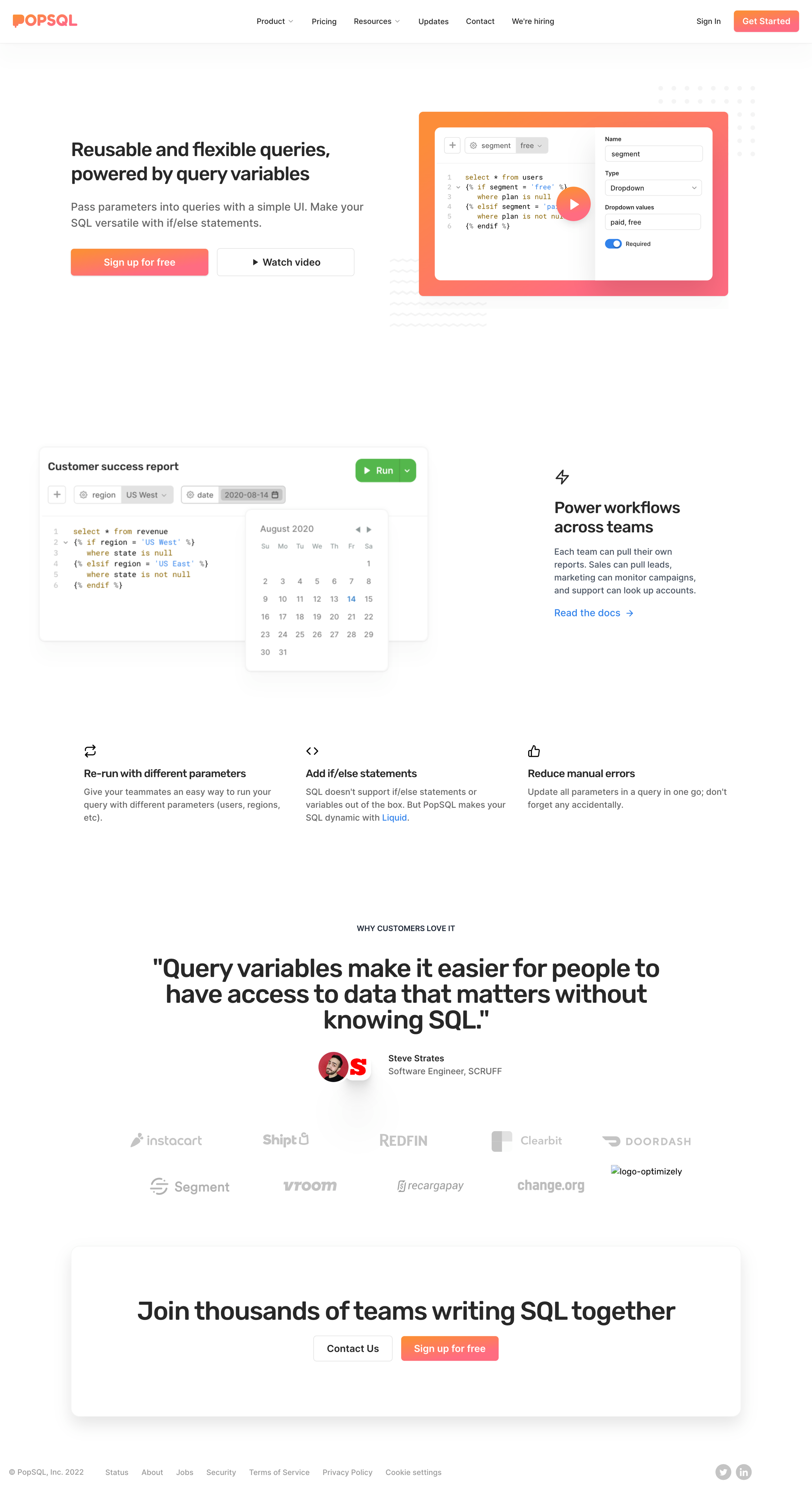 PopSQL - Query Variables | PopSQL screen
