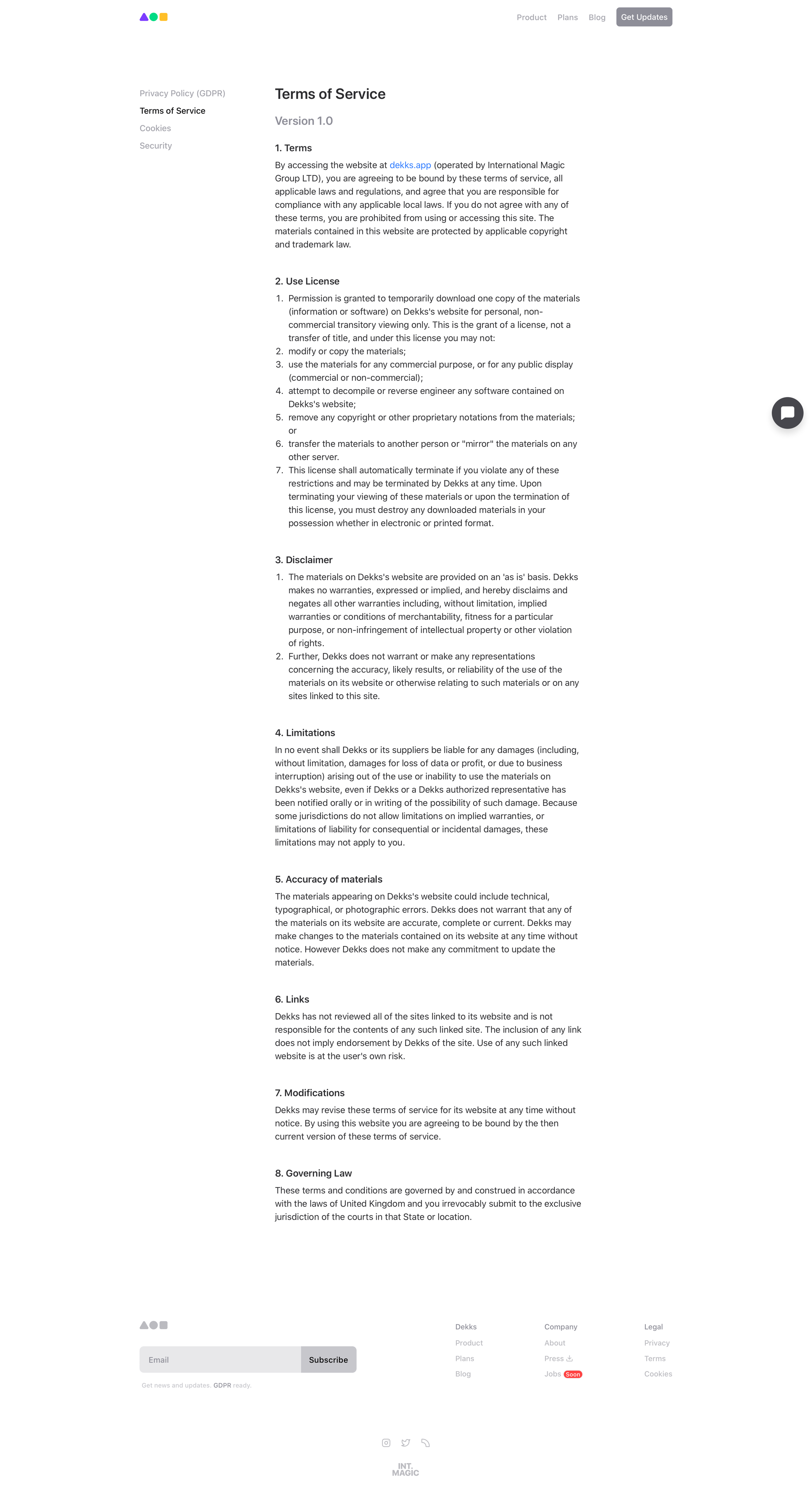Dekks - Terms of Service | Dekks screen