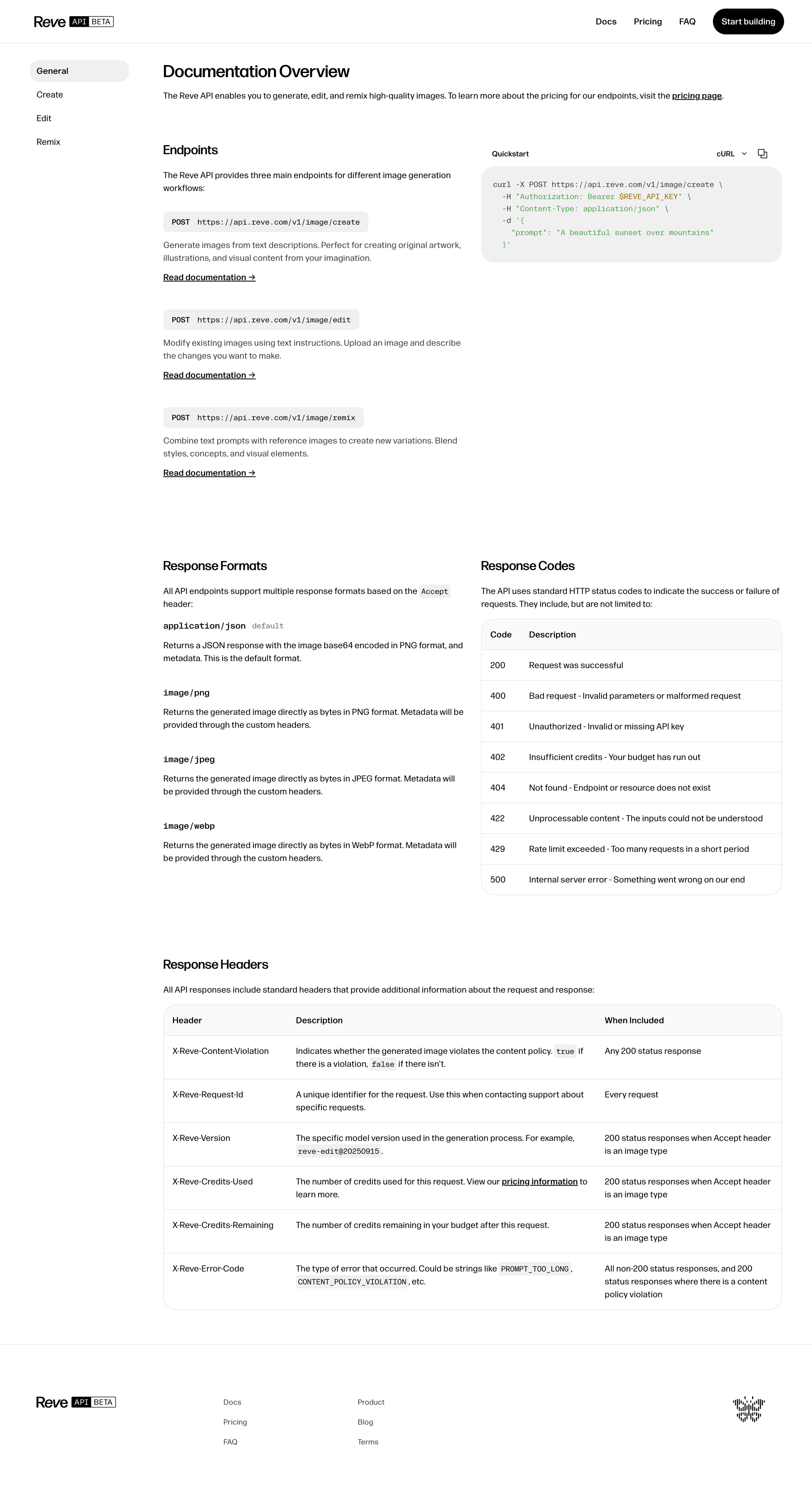 Reve - Reve API - Docs screen