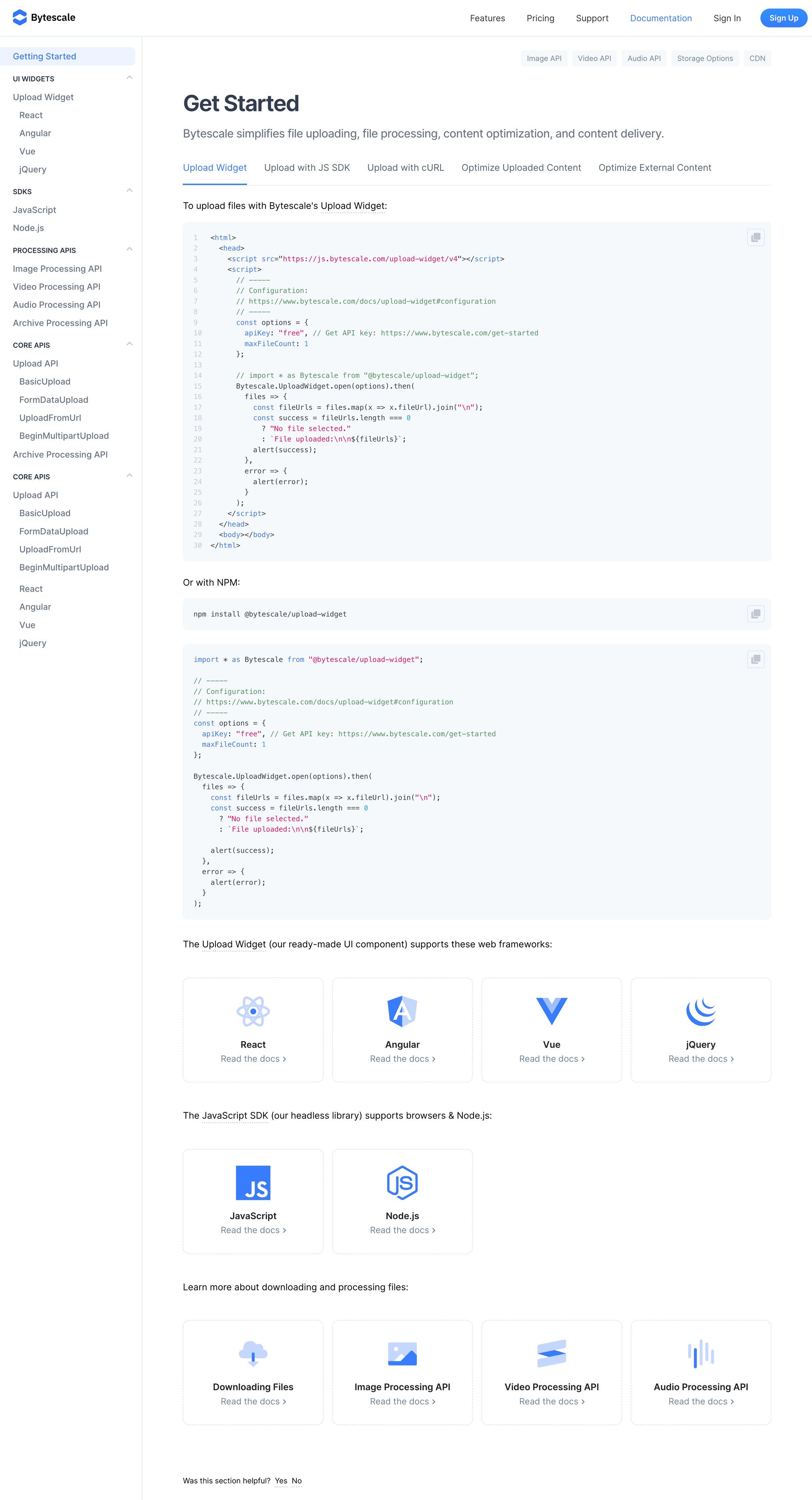 Bytescale - Getting Started | Bytescale screen