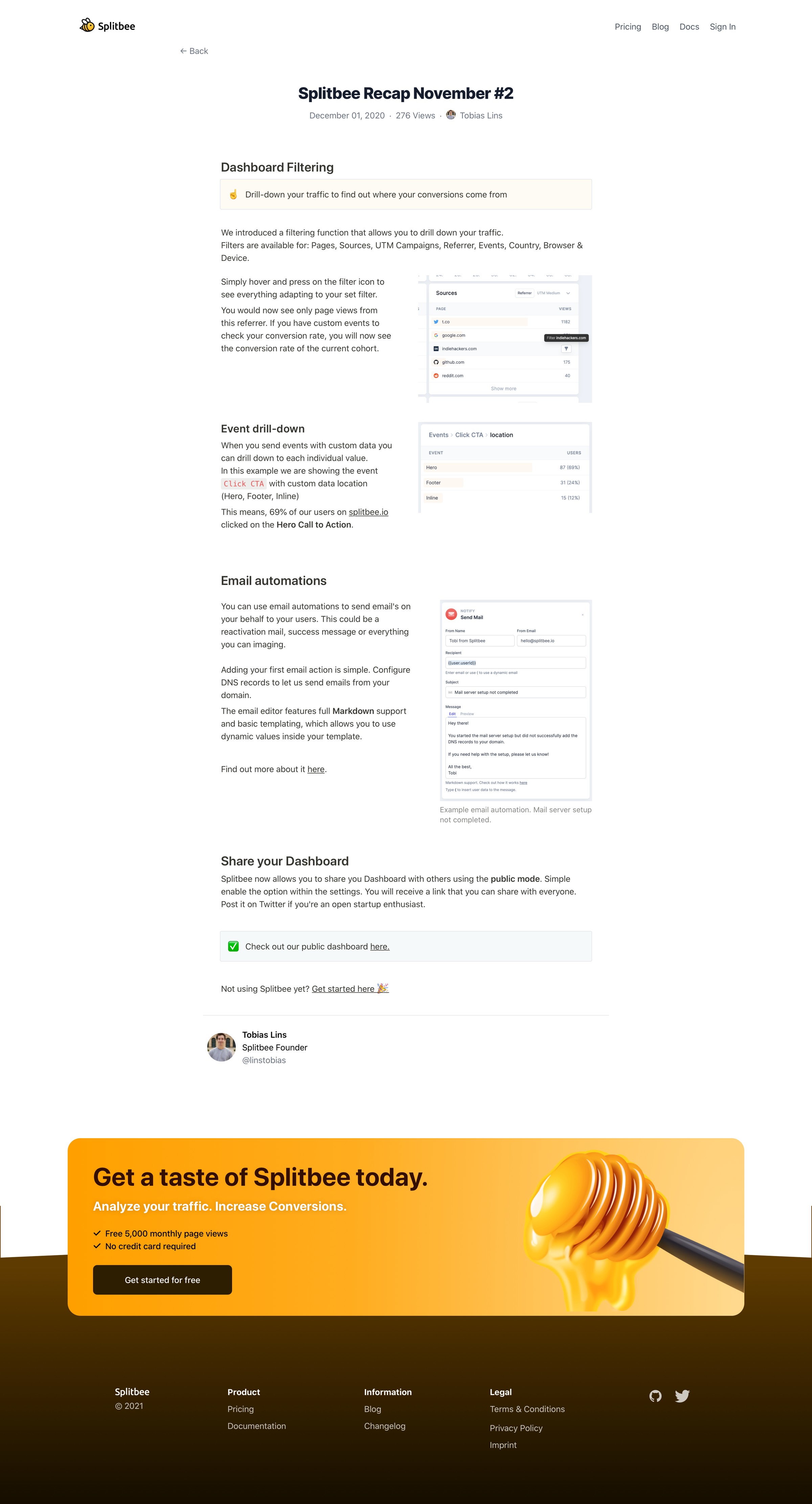 Splitbee - Splitbee - Your friendly all-in-one analytics & conversion tool screen