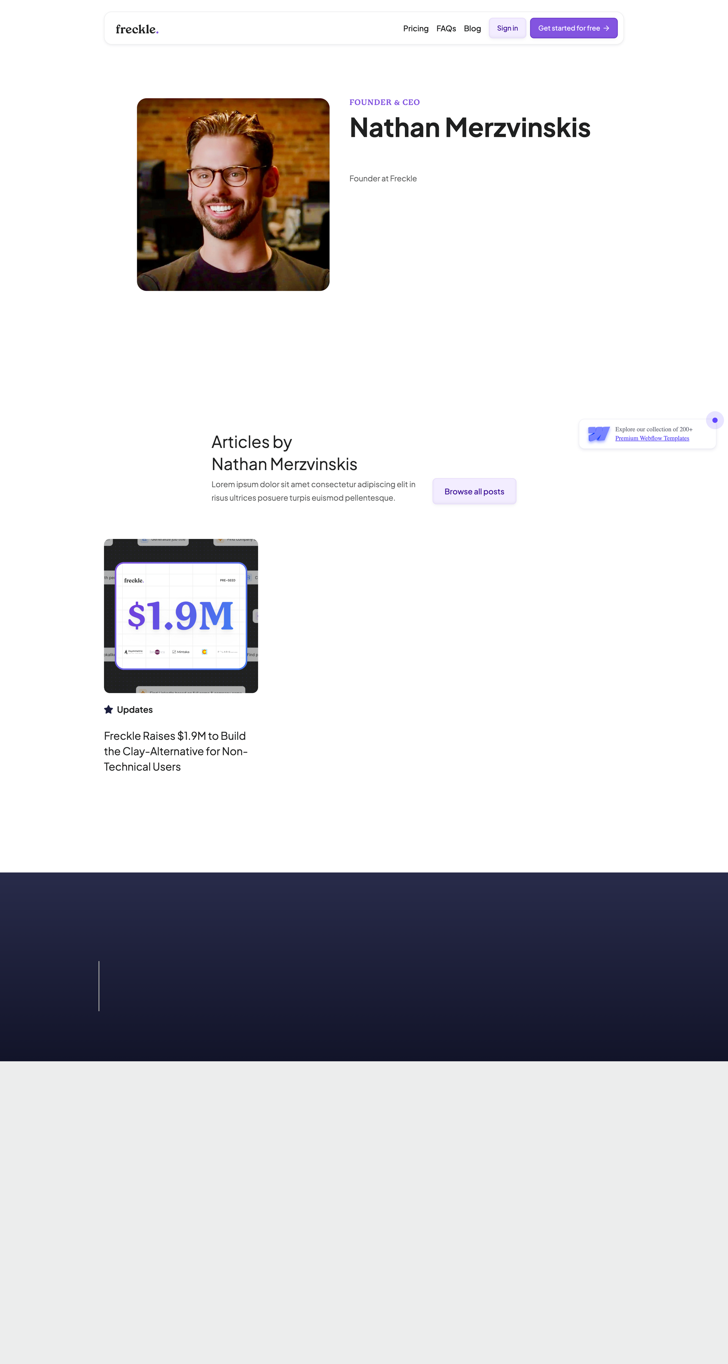 Freckle - Nathan Merzvinskis - Techbit X - Webflow Ecommerce website template screen